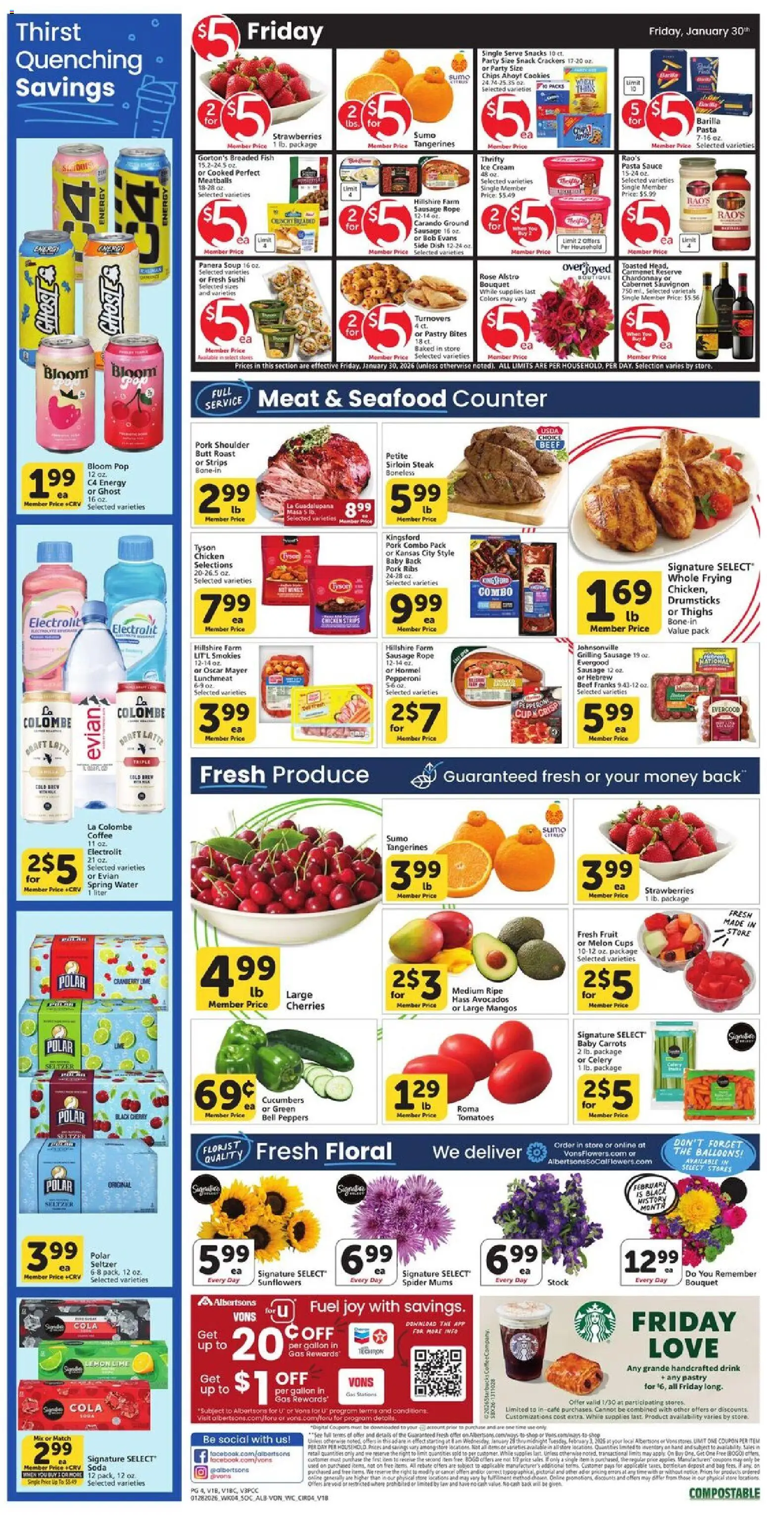 Vons Weekly Ad - SoCal - valid from 28.01.2026 | Page: 3 | Products: Pork, Tomatoes, Beef, Bag