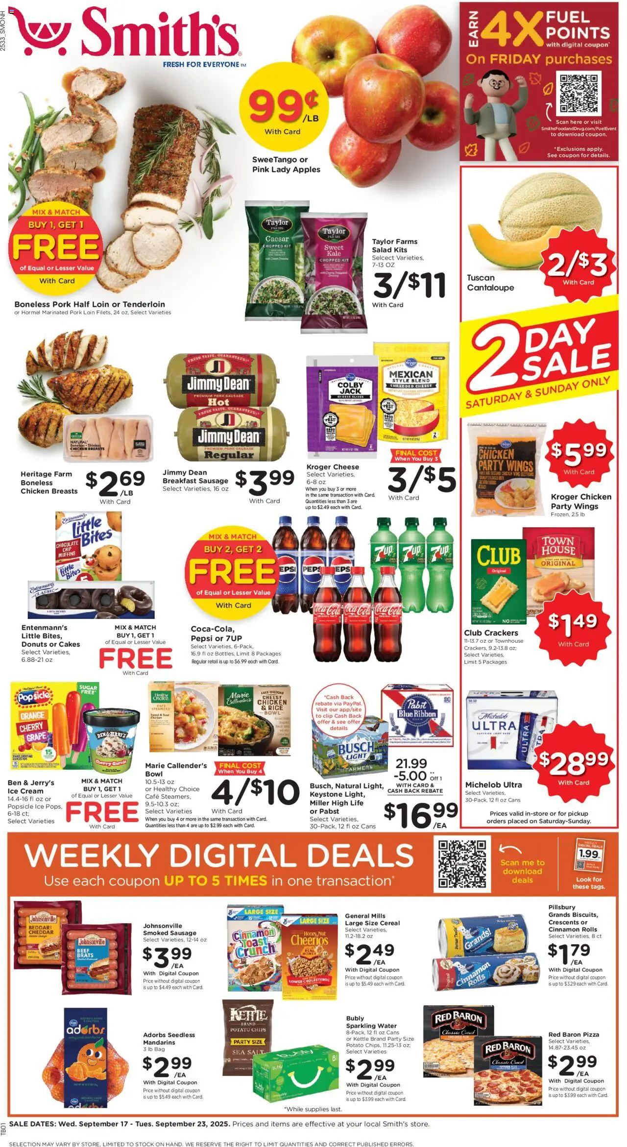 Smith's Weekly Ad - valid from 17.09.2025 | Page: 1 | Products: Pizza, Pork, Cream, Sausage