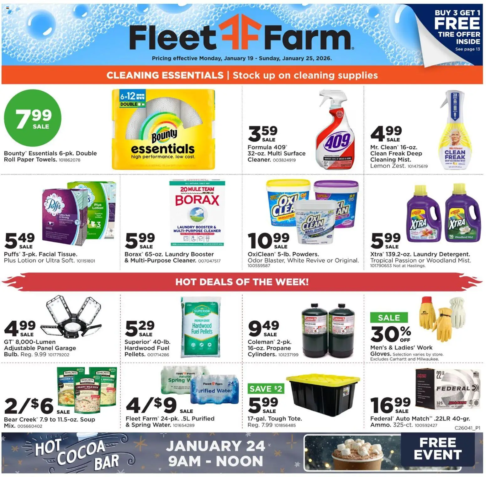 Mills Fleet Farm Weekly Ad - valid from 19.01.2026 | Page: 1 | Products: Tire, Rice, Water, Lemon