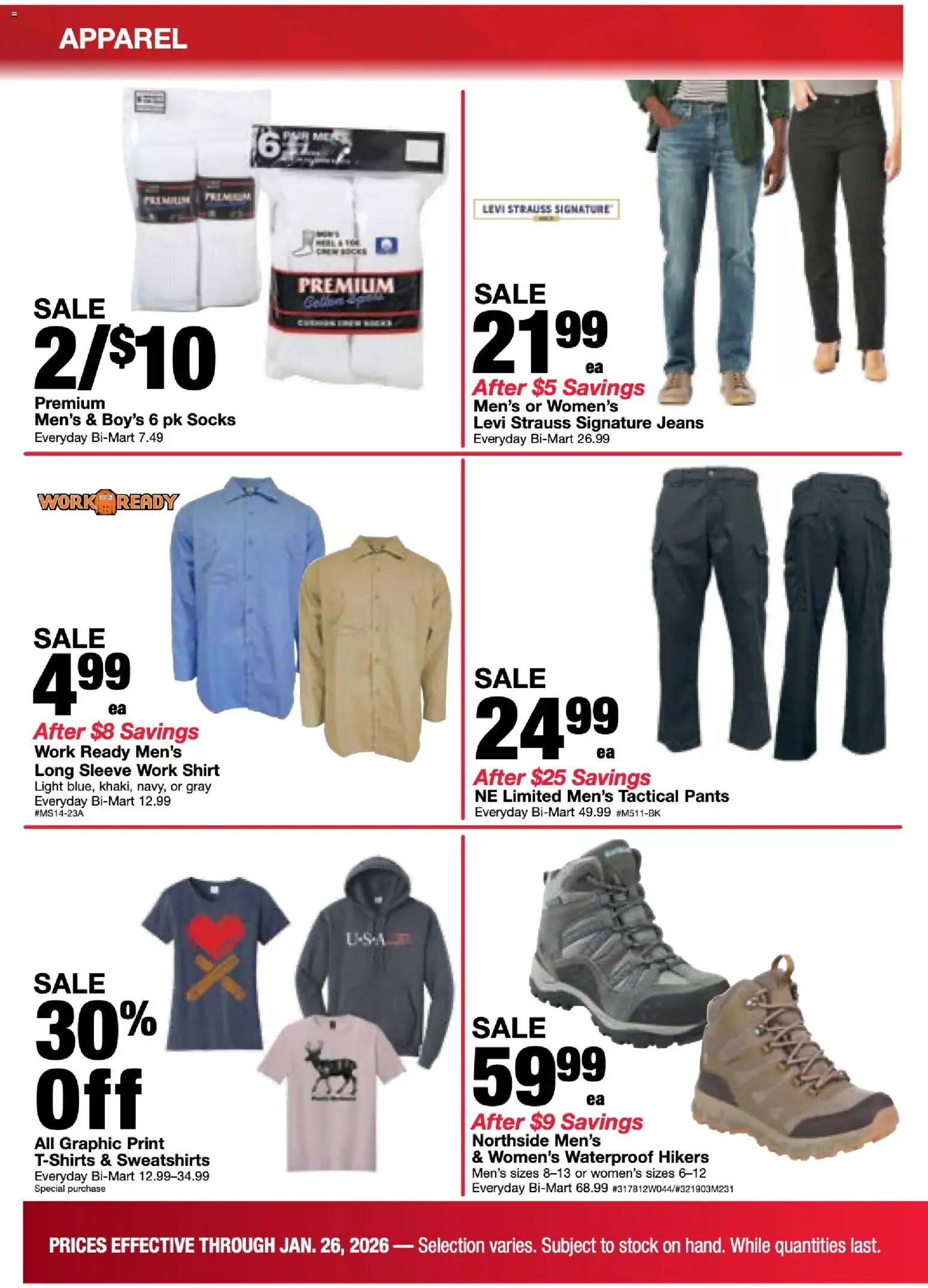 Bi-Mart Weekly Ad - valid from 20.01.2026 | Page: 6 | Products: Shirt, Pants, Socks, Jeans