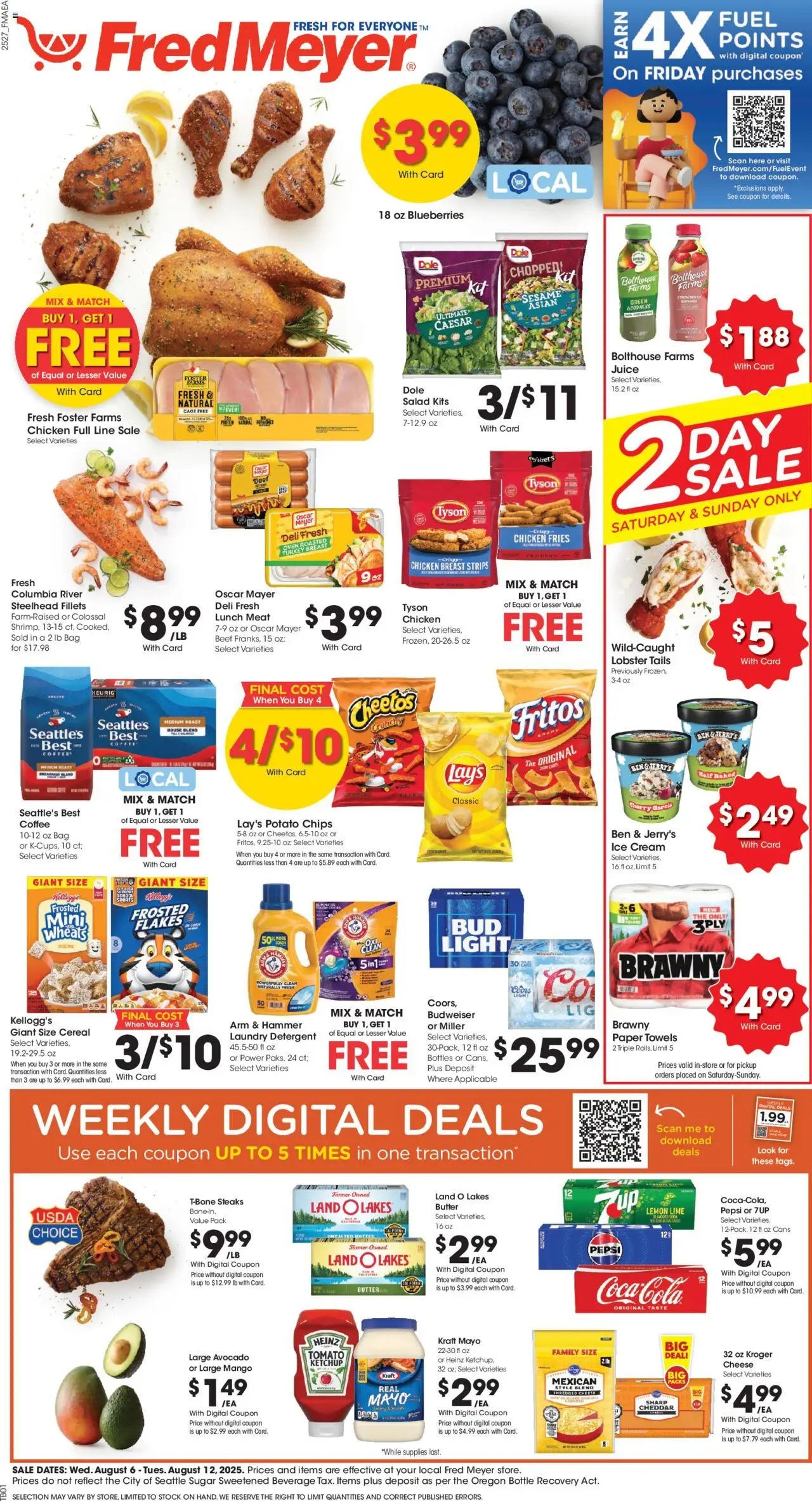 Fred Meyer Weekly Ad - valid from 06.08.2025 | Page: 1 | Products: Ham, Sugar, Lime, Bag
