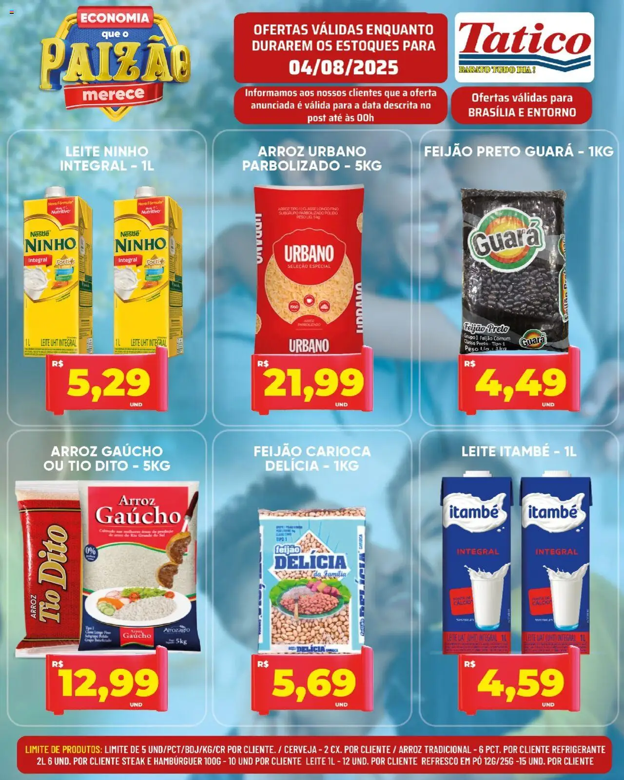 Tatico Folheto - válido de 04.08.2025 | Página: 5 | Produtos: Feijão, Leite, Arroz, Hambúrguer