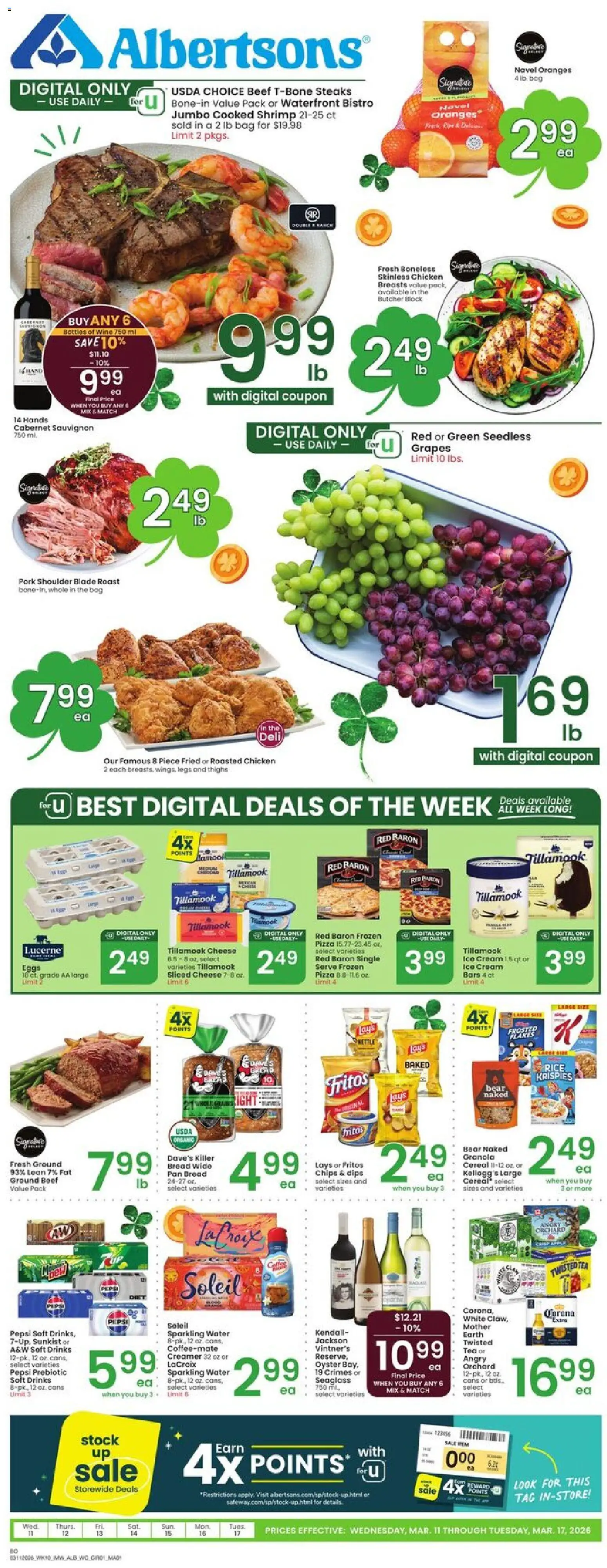 Albertsons Weekly Ad - valid from 11.03.2026 | Page: 1 | Products: Pan, Eggs, Pizza, Cream