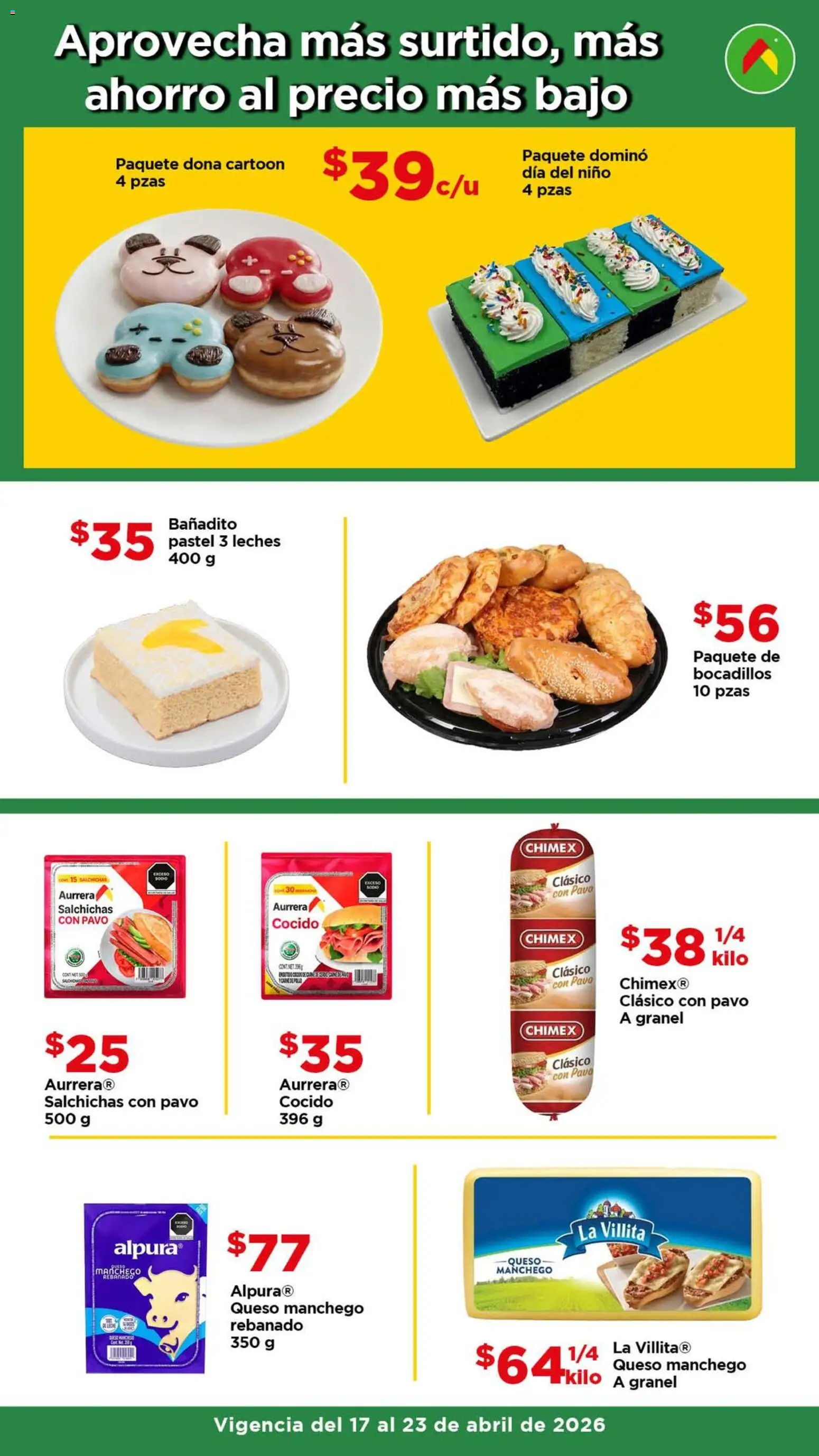 Nuevas ofertas de Bodega Aurrerá válidas en toda la República Mexicana desde el 17.04.2026. ¡Encuentra las mejores ofertas en Bodega Aurrerá folleto Ofertas! | Página: 4 | Productos: Queso, Pastel