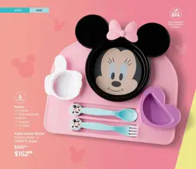 Vista previa de Vajilla infantil Minnie, Plástico. Edad: +3 (193017) 12 pts. Incluye: 1 Charola, 1 Plato extendido, 2 Bowls, 1 Tenedor, 1 Cuchara., nuevo folleto de la tienda, válido en México a partir del 02.04.2026 | Página: 158