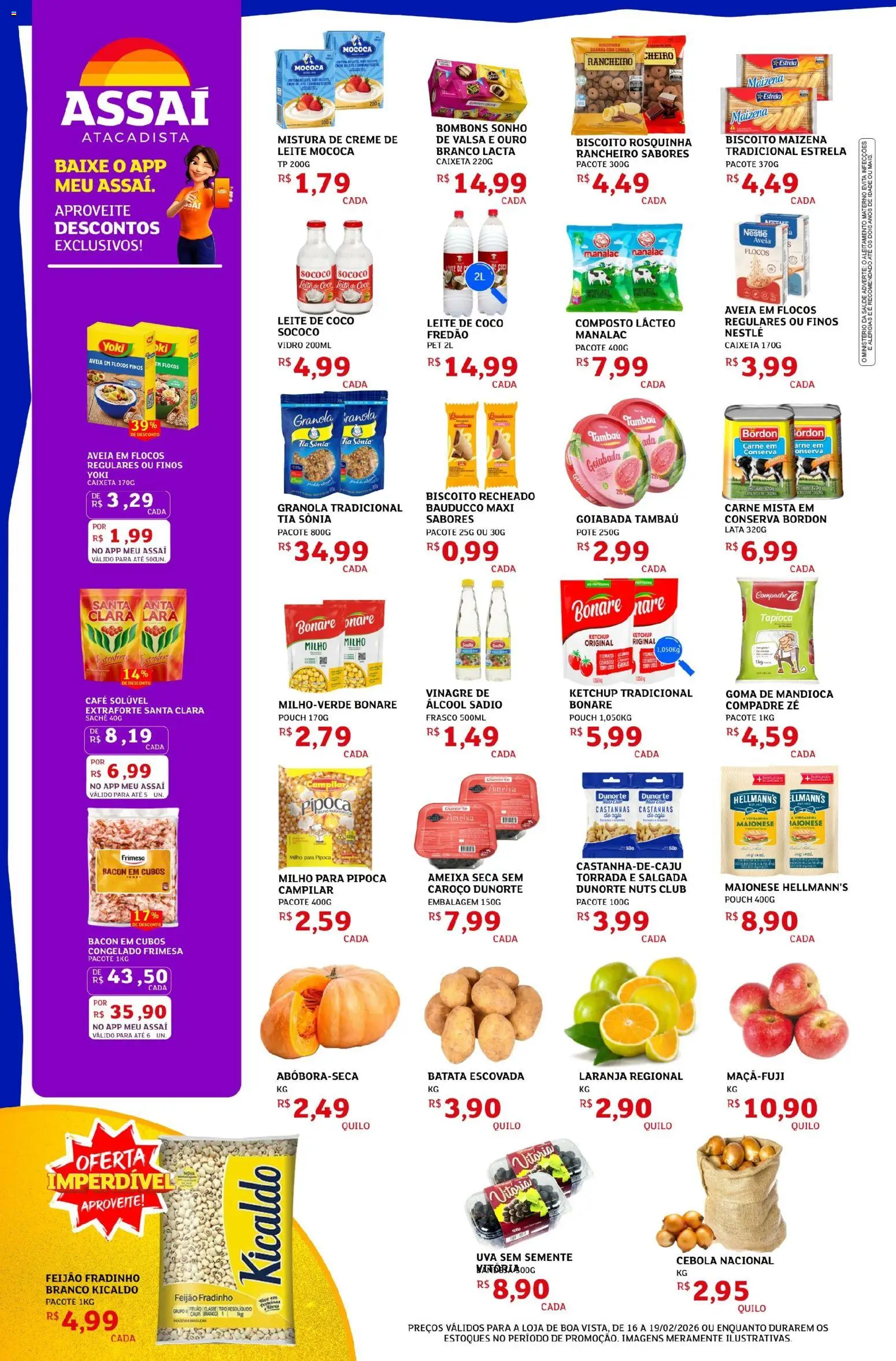 Assaí Atacadista Folheto - válido de 16.02.2026 | Página: 2 | Produtos: Cebola, Café, Flocos, Aveia