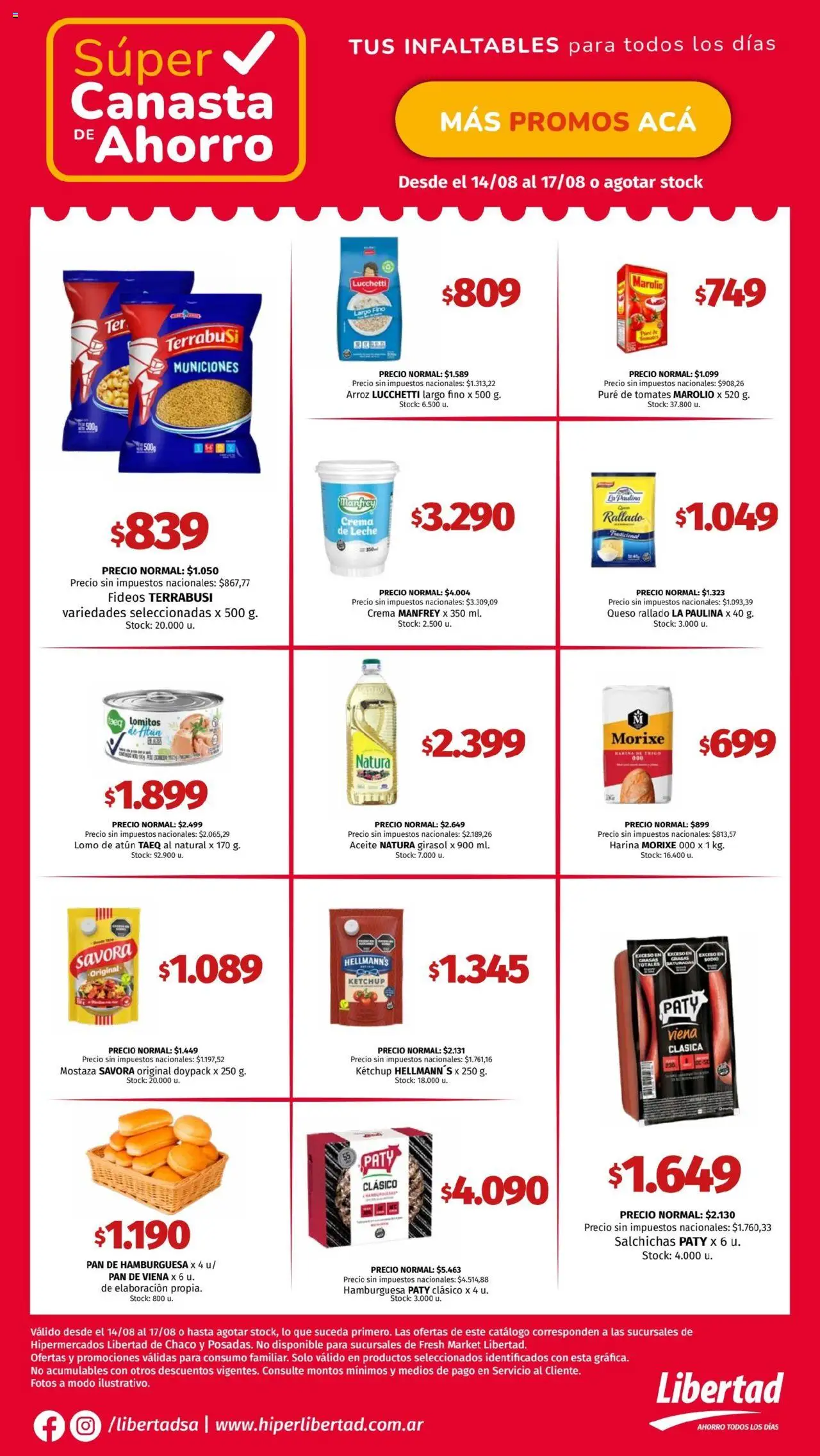 Hipermercado Libertad - Canasta - NEA │ válido desde el 14.08.2025 | Página: 1 | Productos: Mostaza, Atún, Queso, Tomates