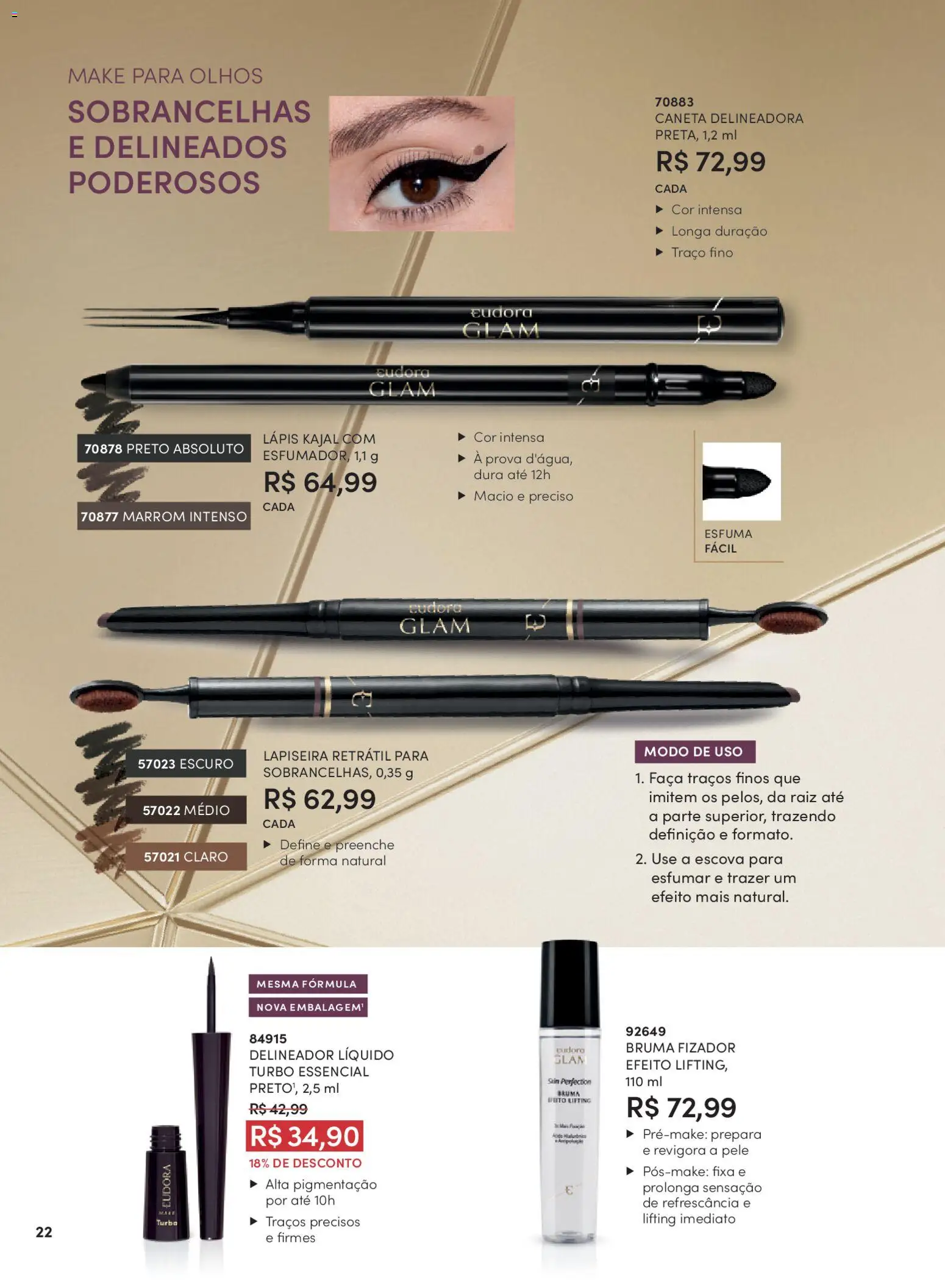 Eudora Folheto - válido de 26.01.2026 | Página: 22 | Produtos: Delineador, Lápis, Caneta, Faca