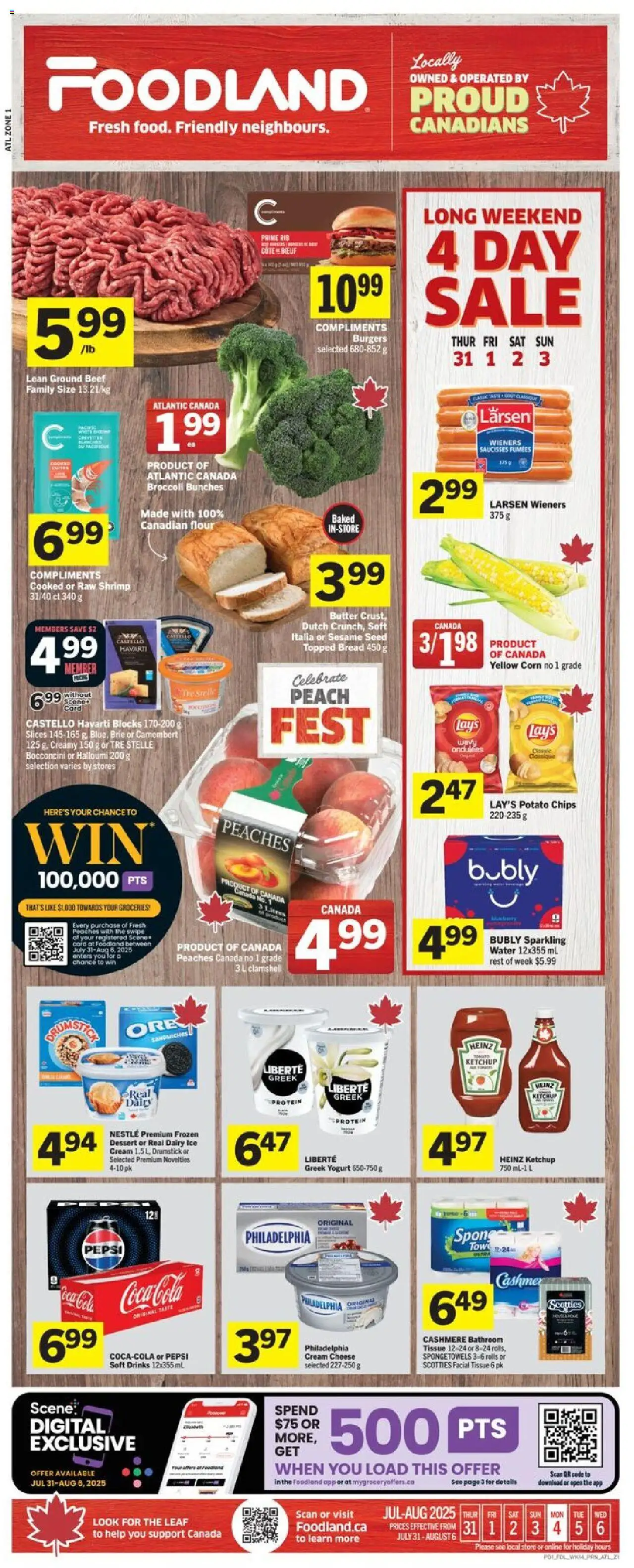 Foodland flyer valid from 31.07.2025 | Page: 1 | Products: Chips, Cream, Butter, Bread