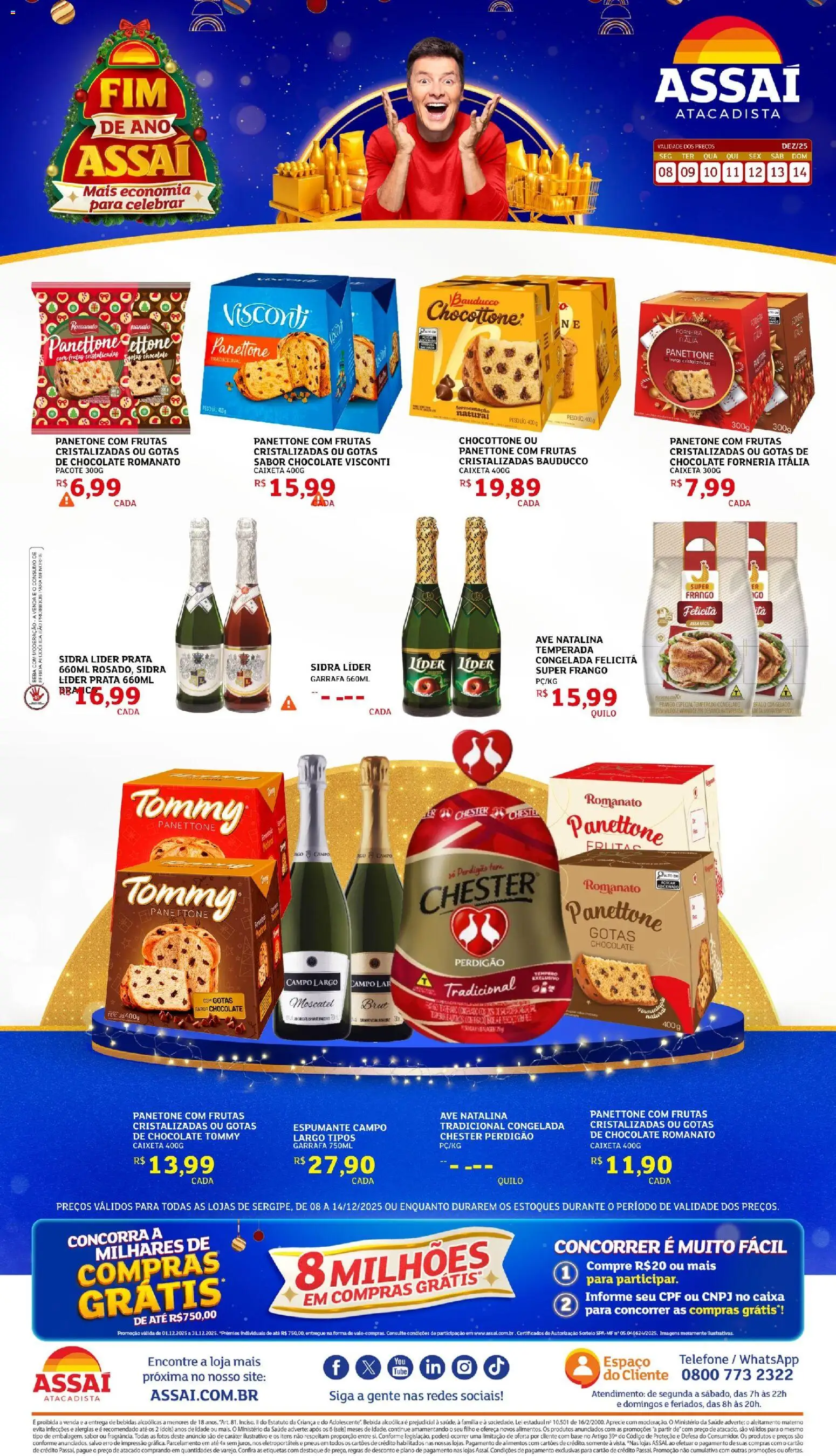 Assaí Atacadista Folheto - válido de 08.12.2025 | Página: 1 | Produtos: Panettone, Caixa, Base, Açúcar