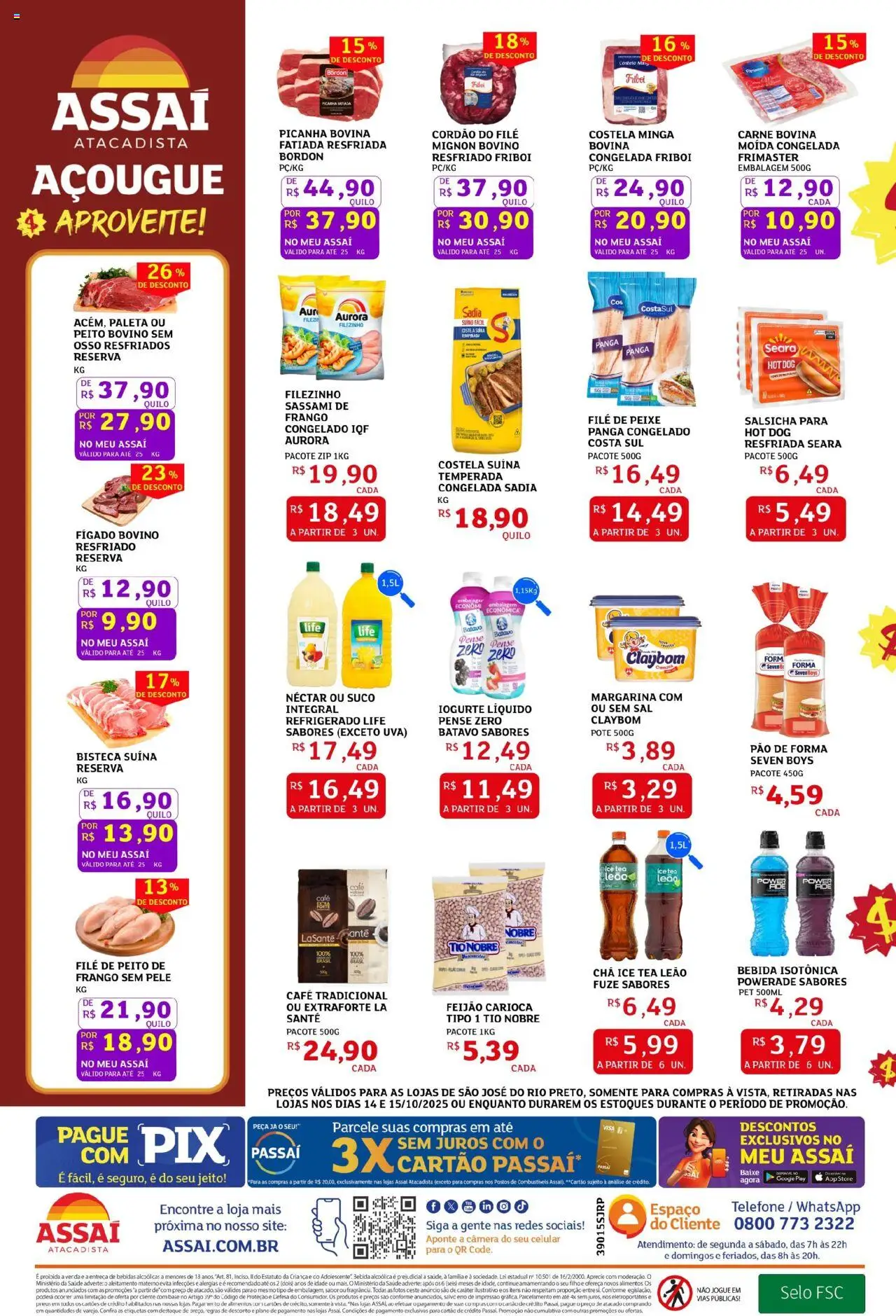 Assaí Atacadista Folheto - válido de 14.10.2025 | Página: 2 | Produtos: Feijão, Carne, Pão de forma, Telefone