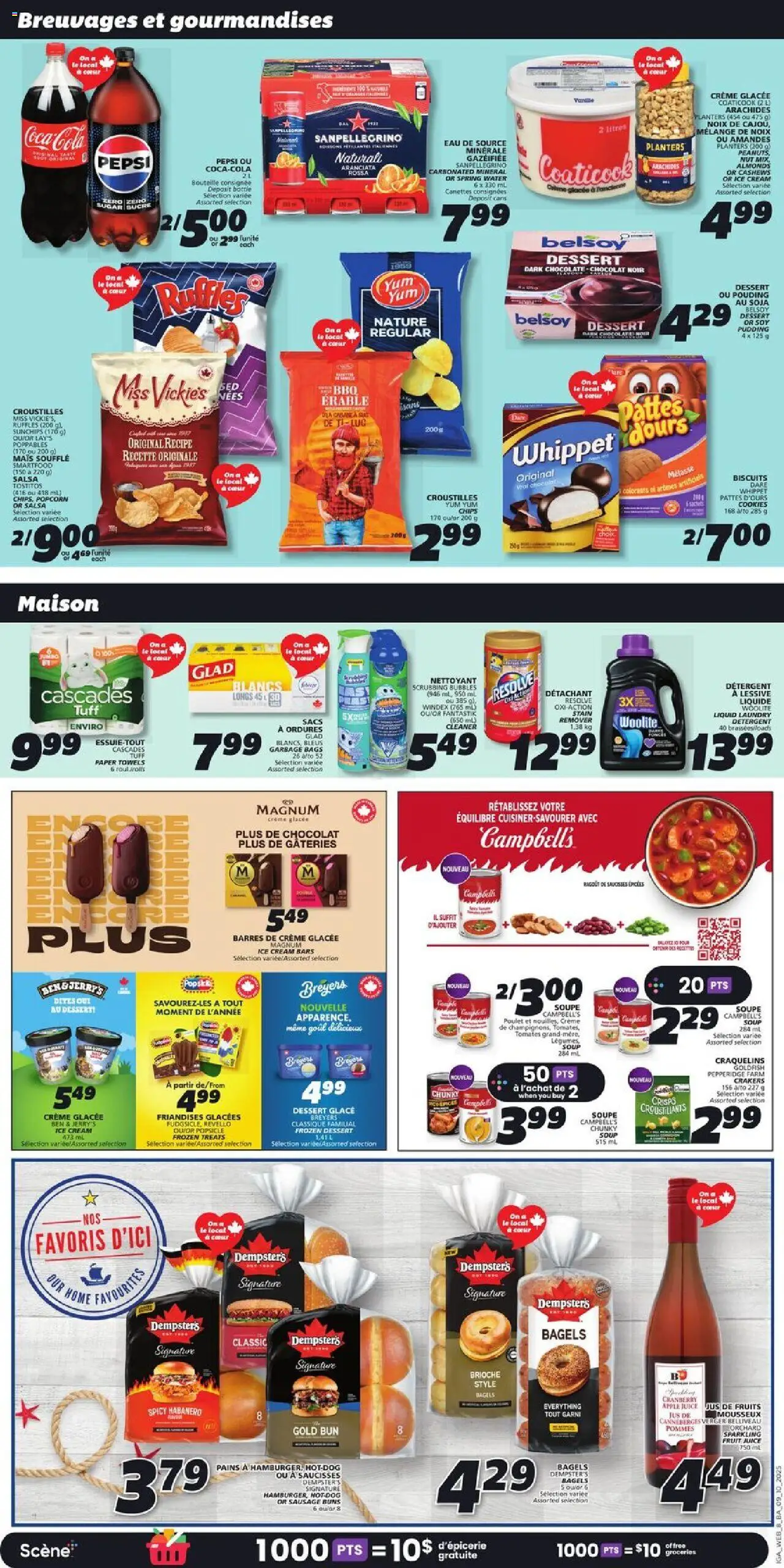 IGA flyer valid from 09.10.2025 | Page: 14 | Products: Chips, Cream, Ice cream, Juice