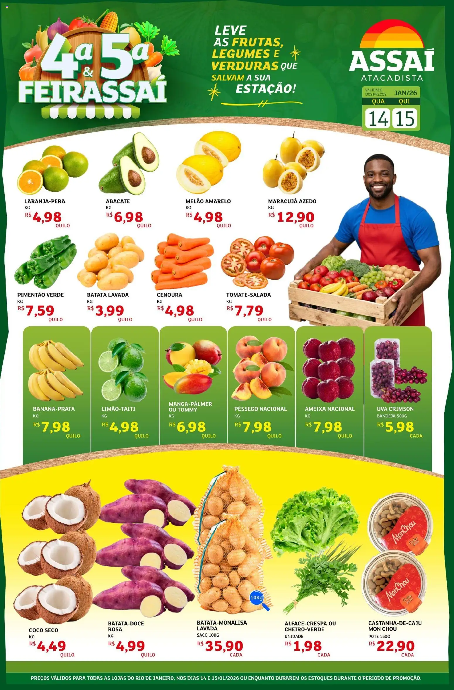 Assaí Atacadista Folheto - válido de 14.01.2026 | Página: 1 | Produtos: Pêssego, Cenoura, Batata, Ameixa