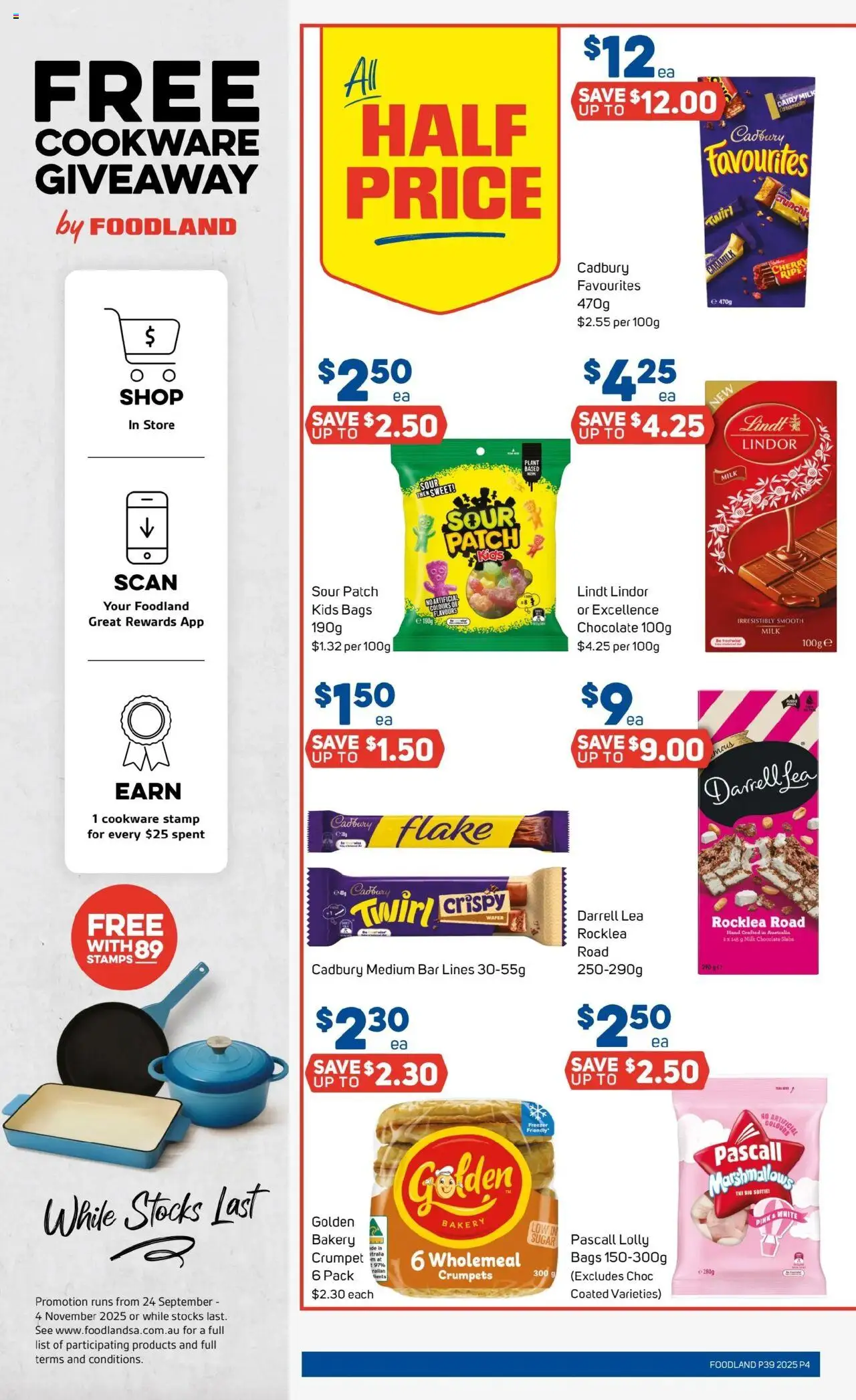 Foodland catalogue - valid from 24.09.2025 | Page: 4 | Products: Crumpets, Chocolate, Sugar, Bakery