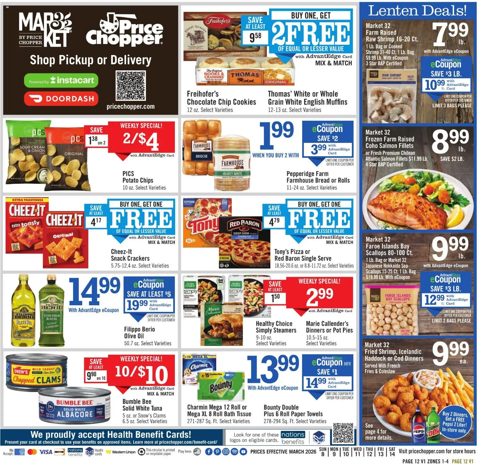 Price Chopper Weekly Ad - valid from 08.03.2026 | Page: 12 | Products: Bread, Chocolate, Sour cream, Bag
