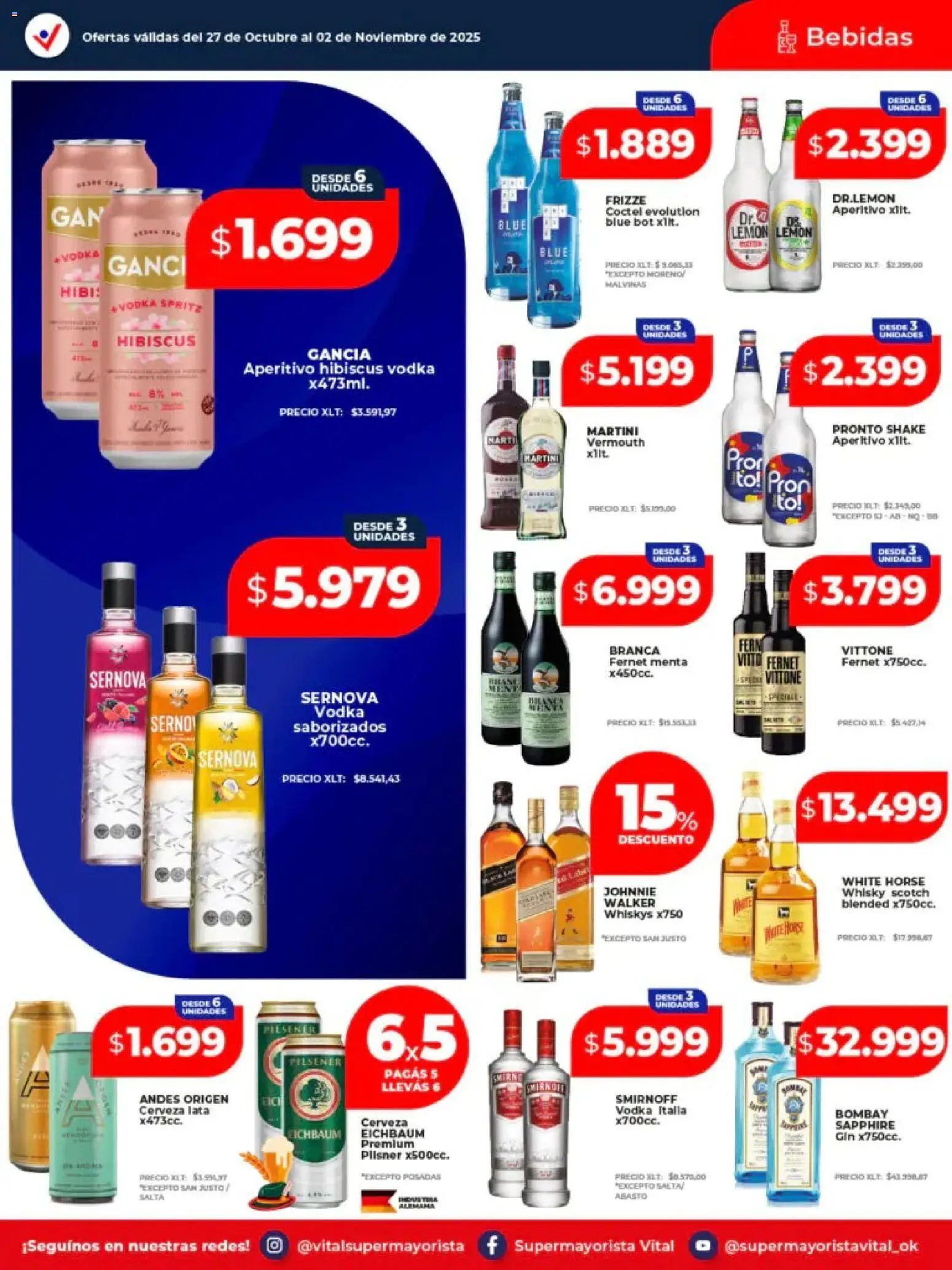Vital - Ofertas - Villa Ortúzar │ válido desde el 27.10.2025 | Página: 19 | Productos: Vodka, Whisky, Fernet, Cerveza
