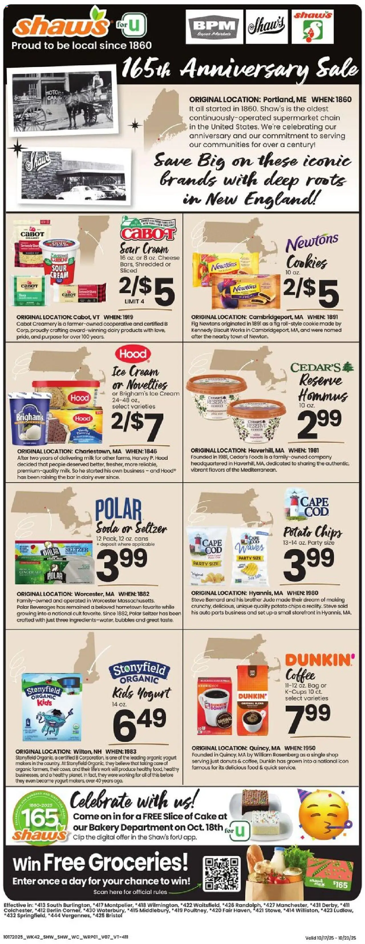 Shaw's Weekly Ad - VT - valid from 17.10.2025 | Page: 1 | Products: Bakery, Milk, Cheese, Sour cream