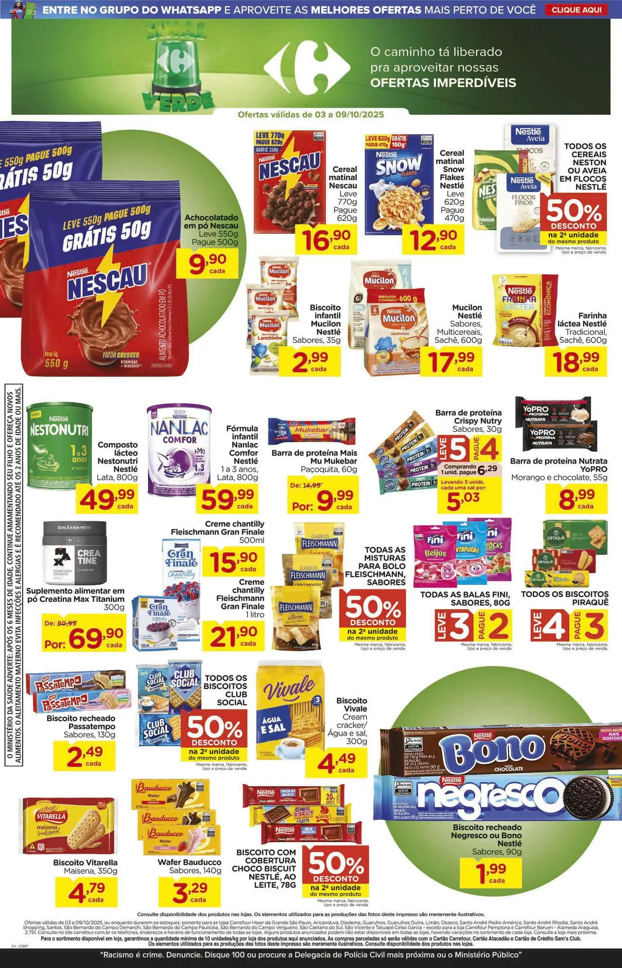 Carrefour Folheto - válido de 03.10.2025 | Página: 9 | Produtos: Chocolate, Biscoitos, Fórmula infantil, Açúcar