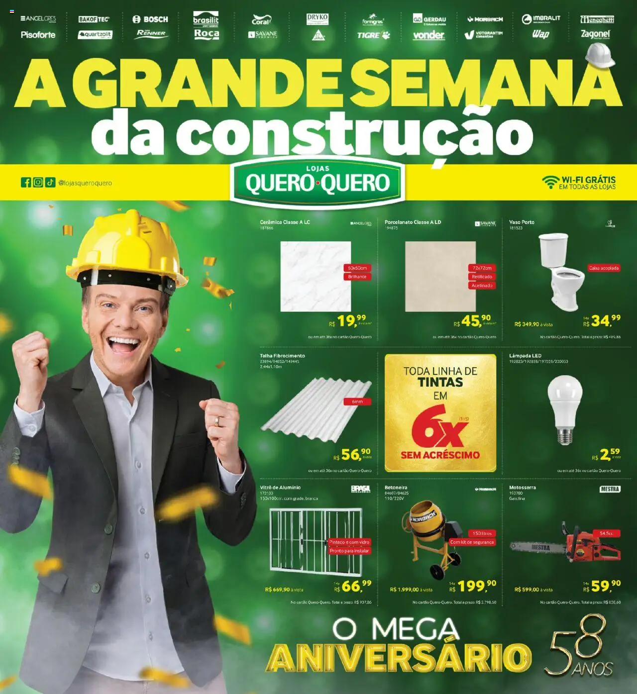 Lojas Quero-Quero Folheto - válido de 18.08.2025 | Página: 1 | Produtos: Lâmpada, Porcelanato, Caixa, Vaso