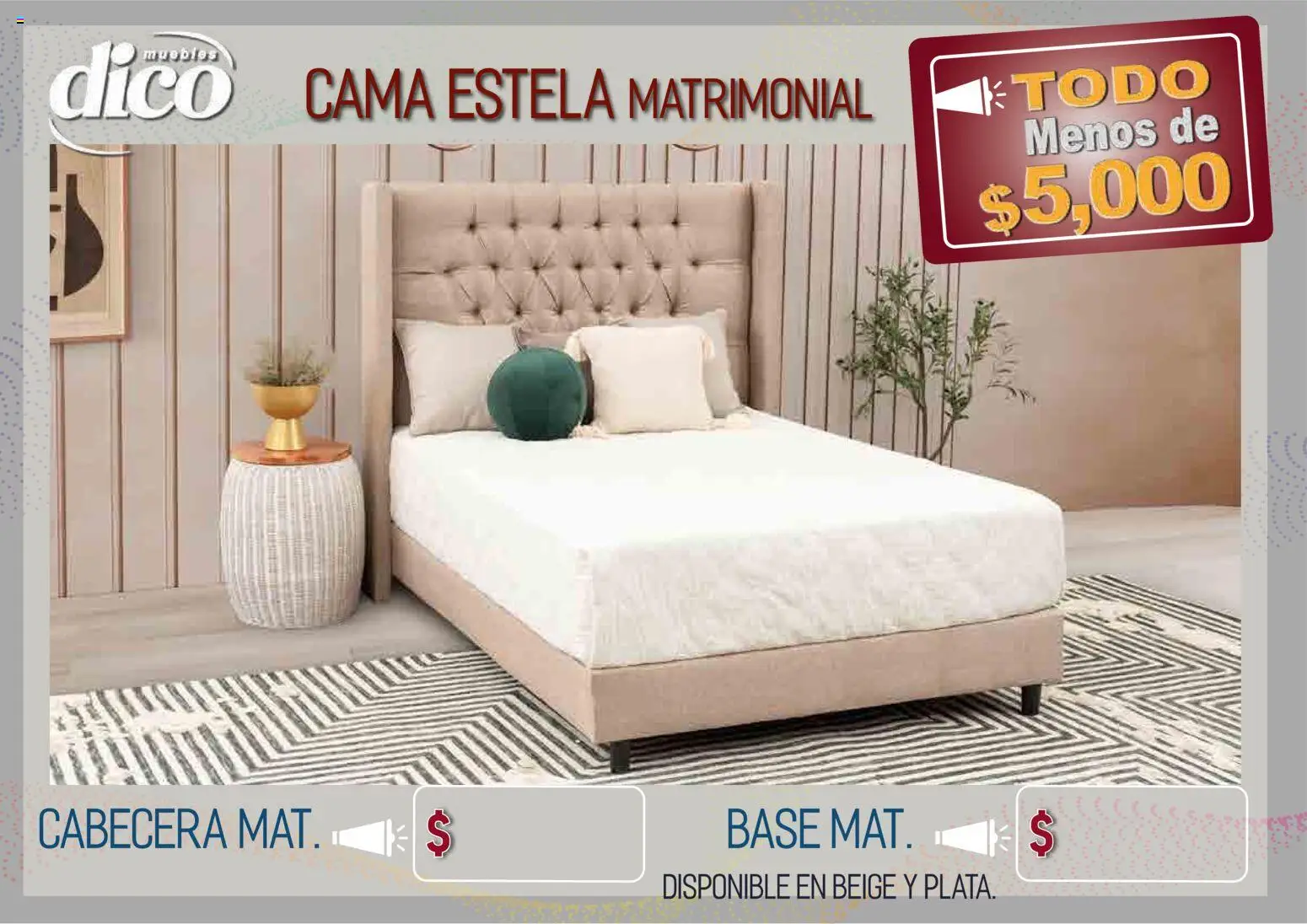 Nuevas ofertas de Muebles Dico válidas en toda la República Mexicana desde el 09.04.2026. ¡Encuentra las mejores ofertas en Muebles Dico catálogo Todo menos de 5000 Pacifico! | Página: 9 | Productos: Cabecera, Cama