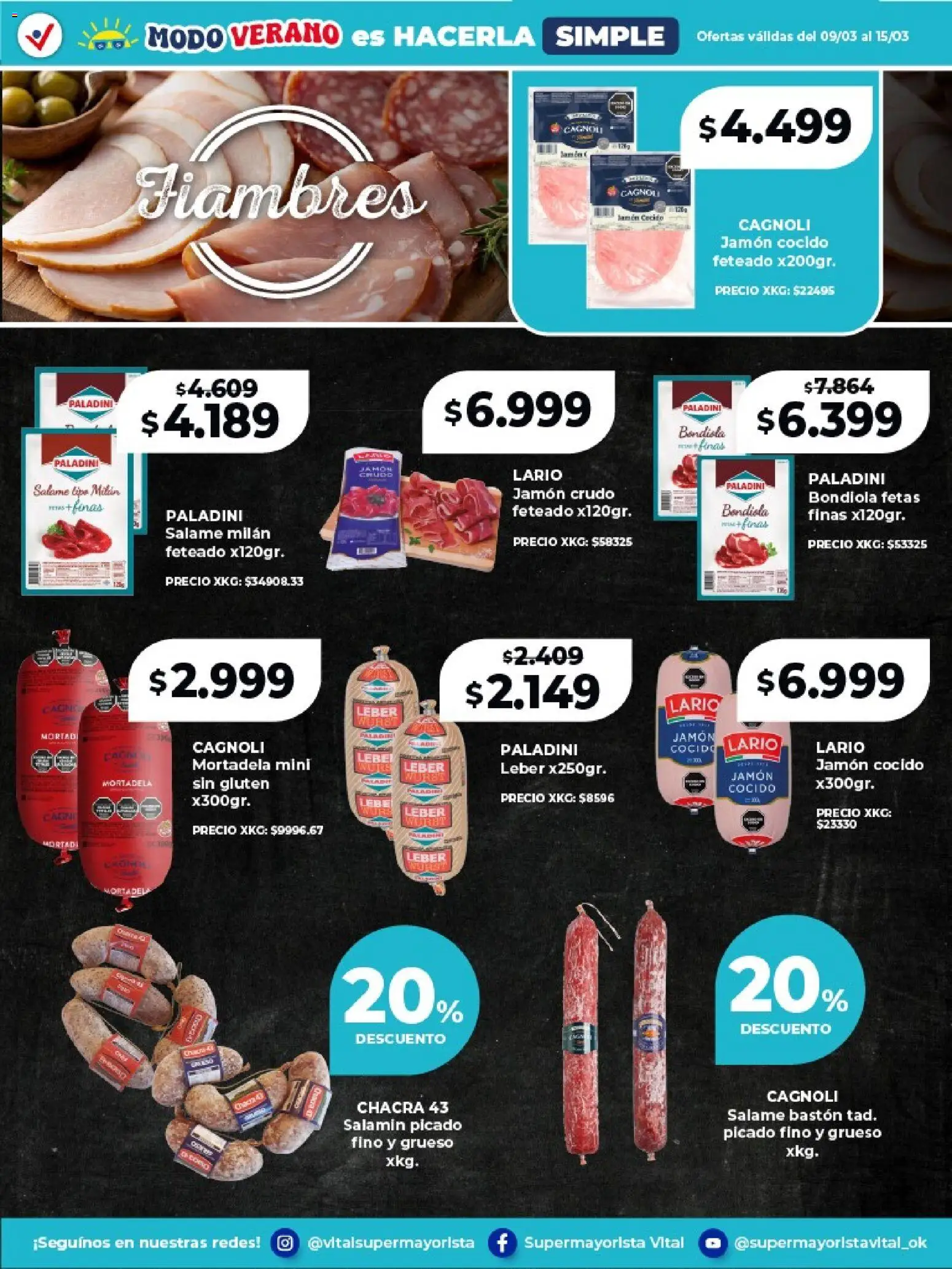 Vital - Especial de frescos │ válido desde el 09.03.2026 | Página: 9 | Productos: Jamón cocido, Mortadela, Jamón, Salame