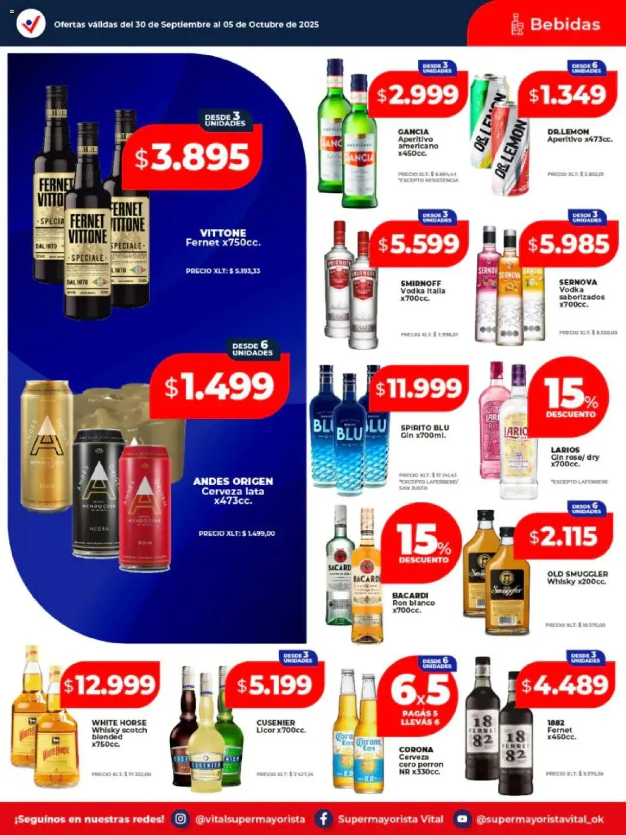 Vital - Ofertas Neuquén │ válido desde el 30.09.2025 | Página: 19 | Productos: Whisky, Gin, Fernet, Cerveza