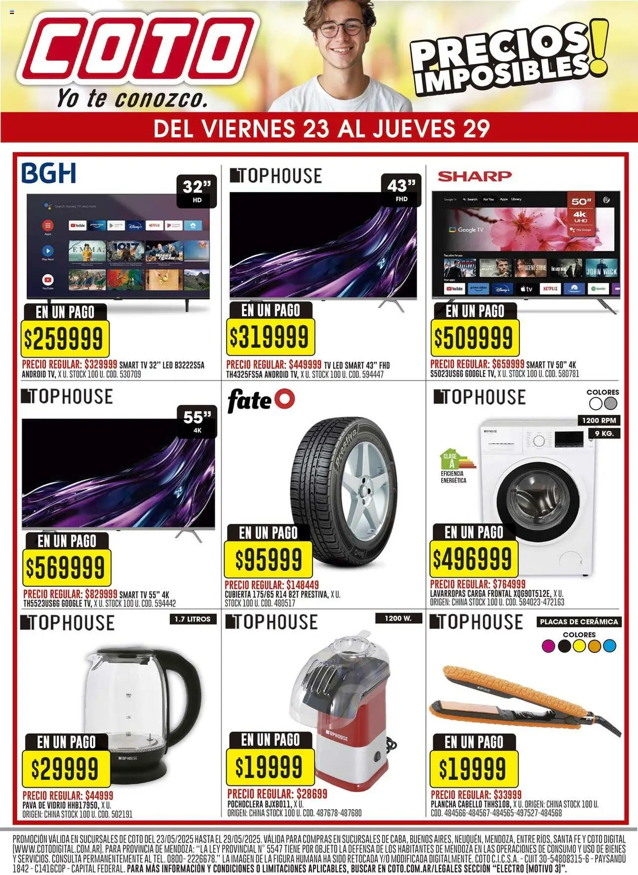 Coto ofertas electro │ válido desde el 23.05.2025 | Página: 3 | Productos: Pava, Lavarropas, Plancha, Té
