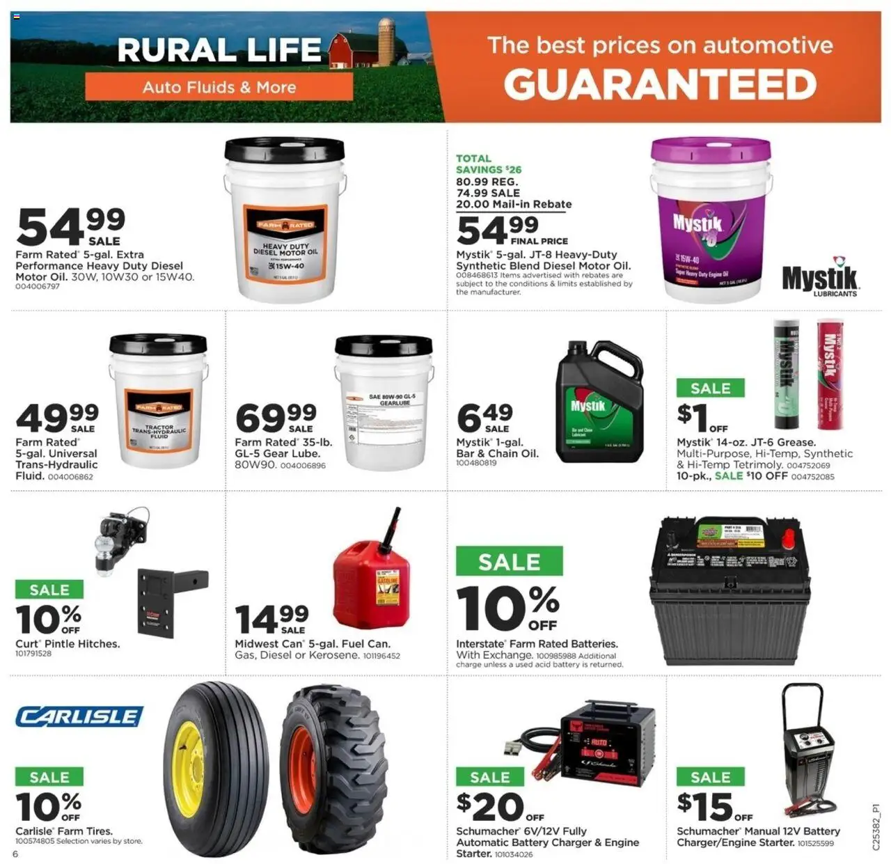Mills Fleet Farm Rural Life - valid from 18.09.2025 | Page: 6 | Products: Battery, Oil, Motor Oil, Charger