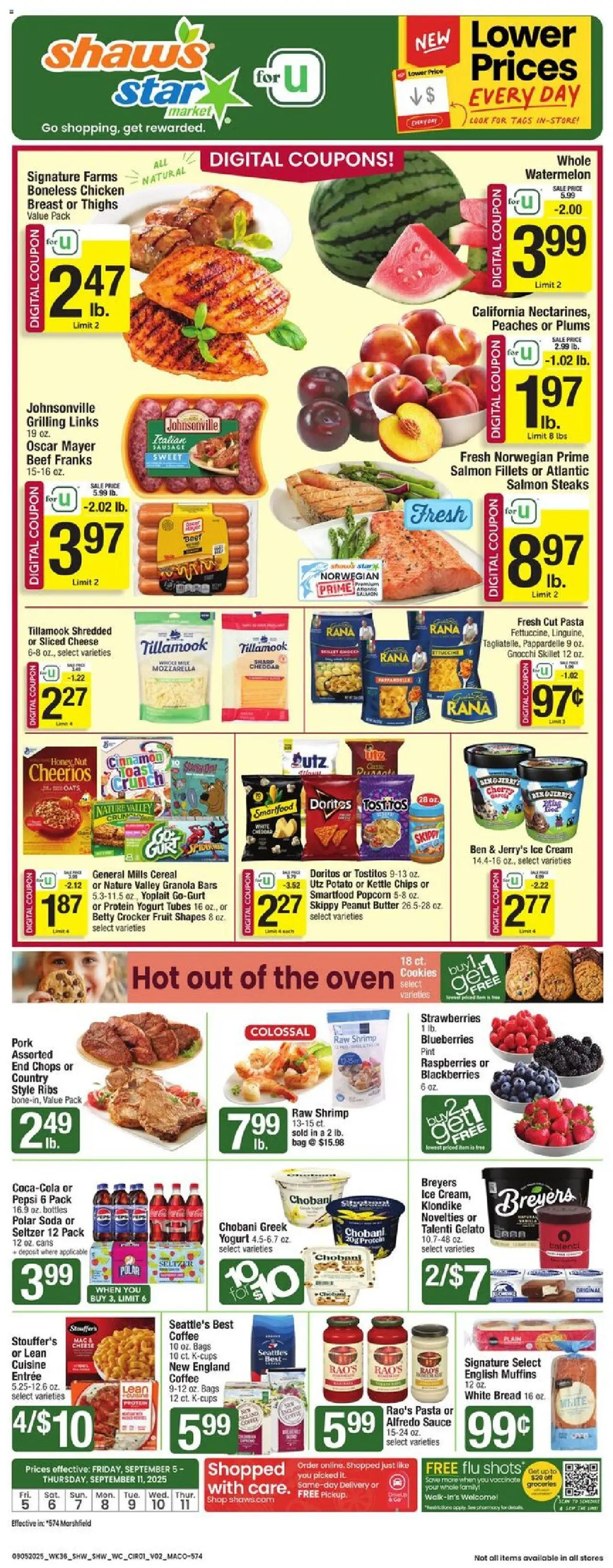 Star Market Weekly Ad - MA - valid from 05.09.2025 | Page: 1 | Products: Cheese, Bread, Coffee, Sausage