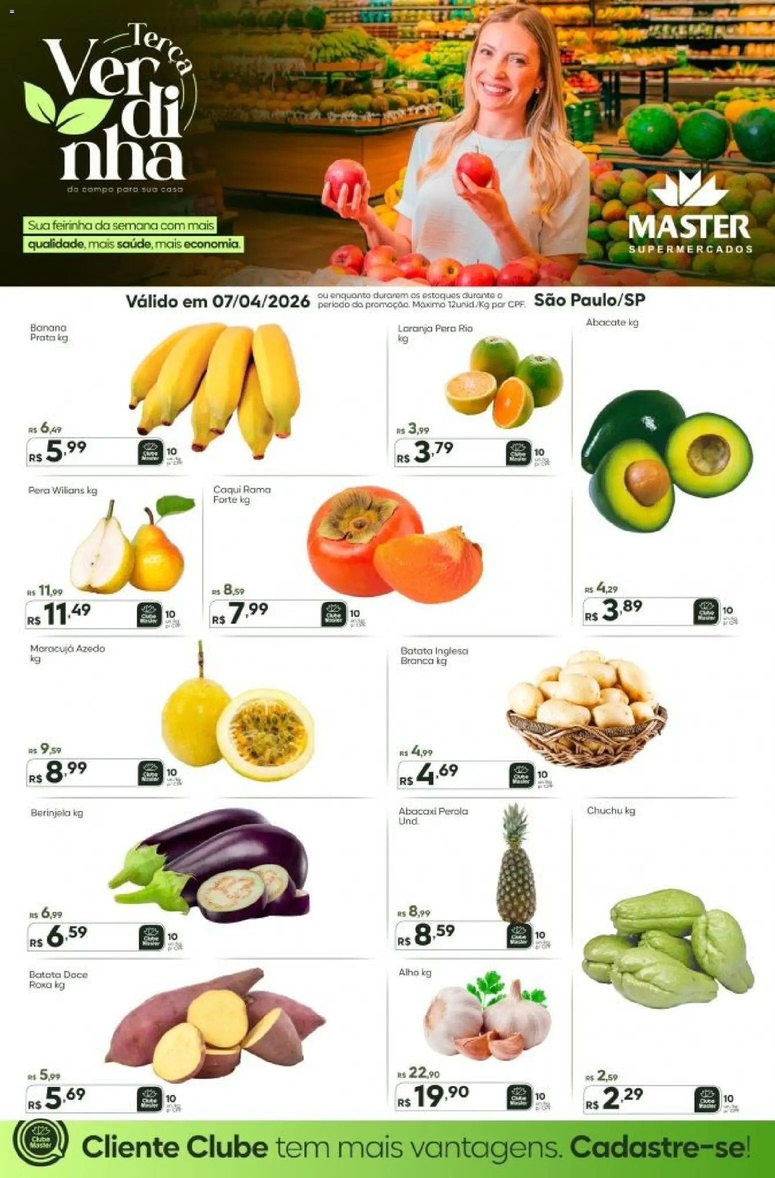 Master Folheto - válido de 07.04.2026 | Página: 1 | Produtos: Maracujá, Chuchu, Alho, Abacaxi