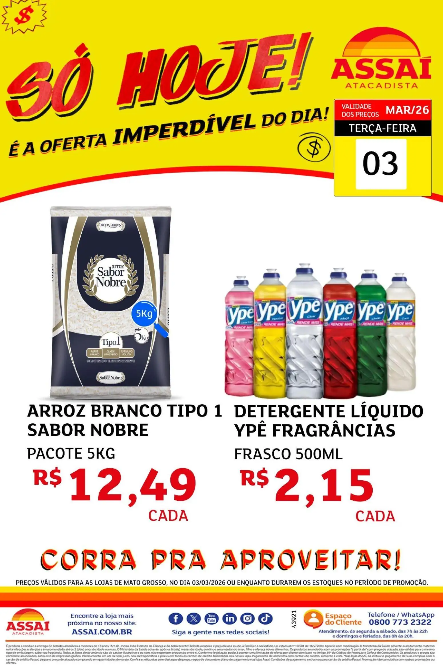 Assaí Atacadista Folheto - válido de 03.03.2026 | Página: 1 | Produtos: Detergente, Base, Bebida, Telefone