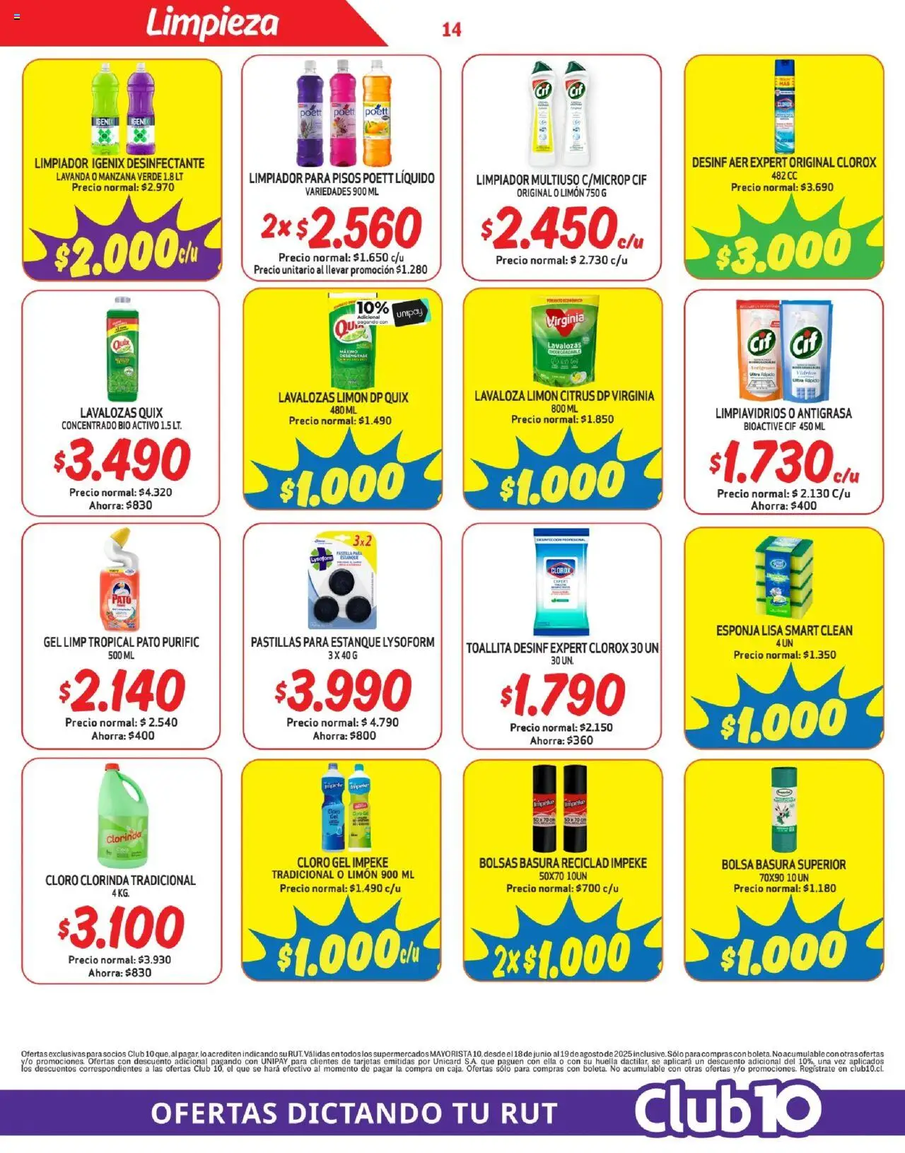 Mayorista 10 Ofertas │ válido desde el 17.08.2025 | Página: 14 | Productos: Esponja, Bolsa, Limón, Cloro