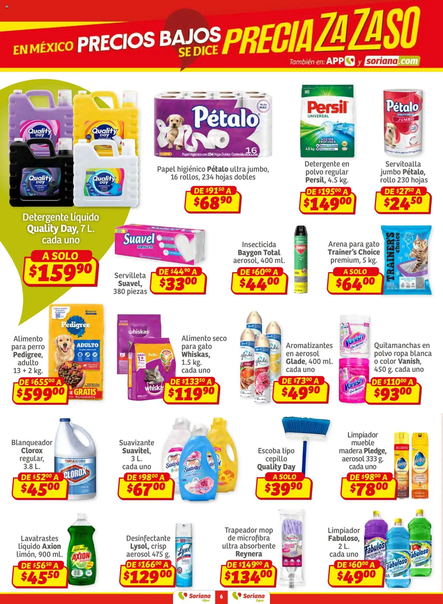 Nuevas ofertas de Soriana válidas en toda la República Mexicana desde el 02.01.2026. ¡Encuentra las mejores ofertas en Soriana - Preciazazaso Híper: Camp, Chia, Oax, Q. Roo, Tab, Yuc! | Página: 6 | Productos: Pollo, Limpiador, Desinfectante, Polvo
