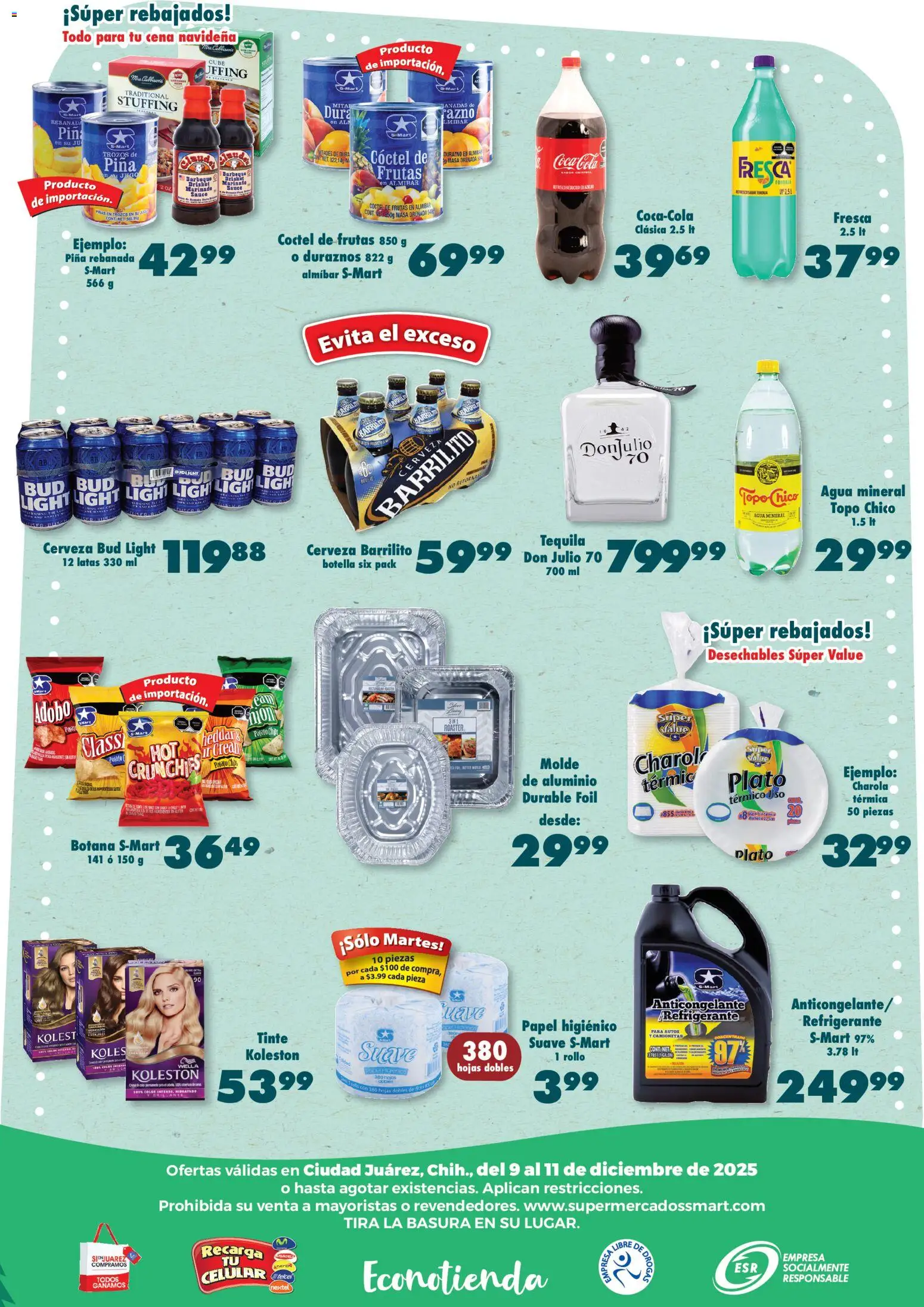 Nuevas ofertas de S-Mart válidas en toda la República Mexicana desde el 09.12.2025. ¡Encuentra las mejores ofertas en S-Mart folleto Juárez! | Página: 6 | Productos: Durazno, Piña, Tequila, Molde