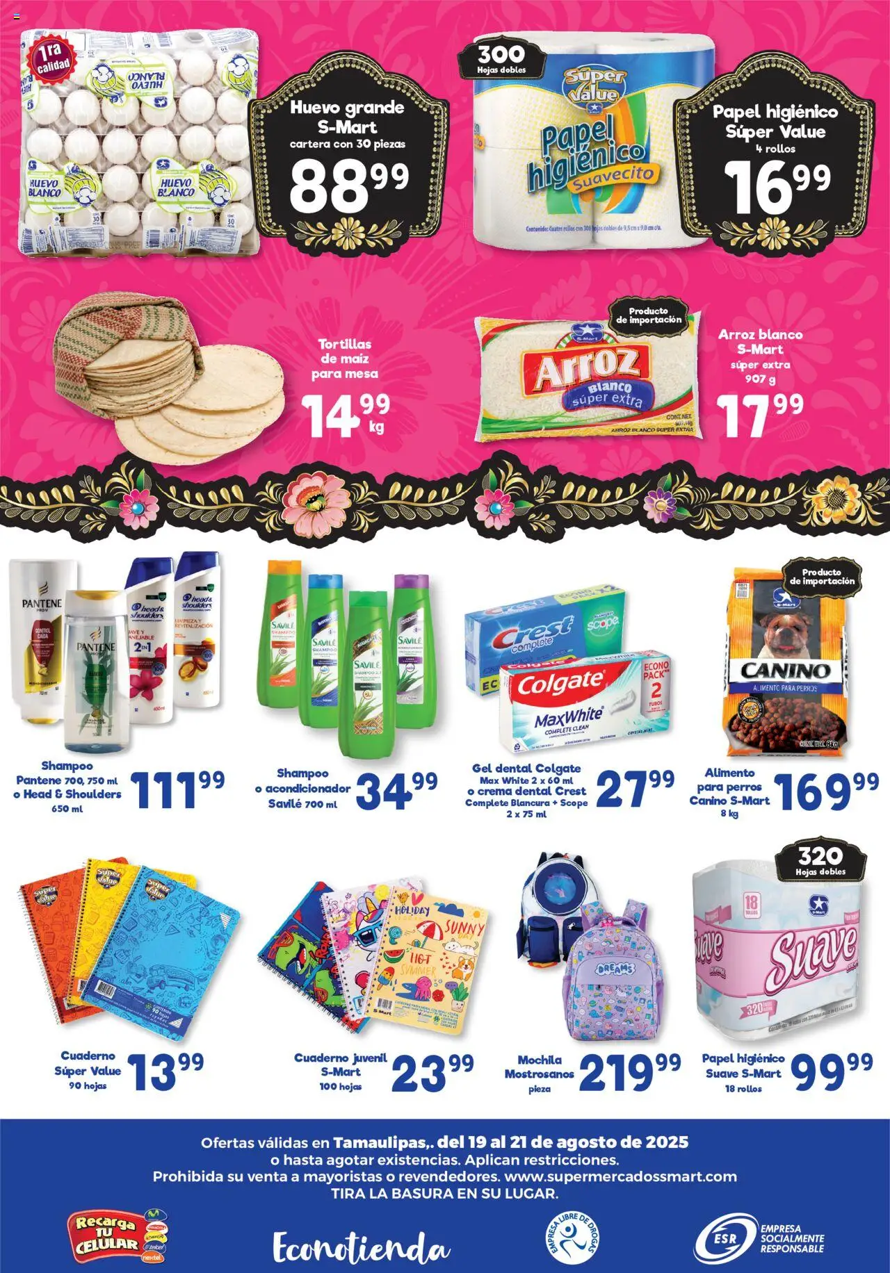 Nuevas ofertas de S-Mart válidas en toda la República Mexicana desde el 19.08.2025. ¡Encuentra las mejores ofertas en S-Mart - Folleto - Reynosa (y Rio Bravo)! | Página: 6 | Productos: Maíz, Huevo, Arroz, Mesa