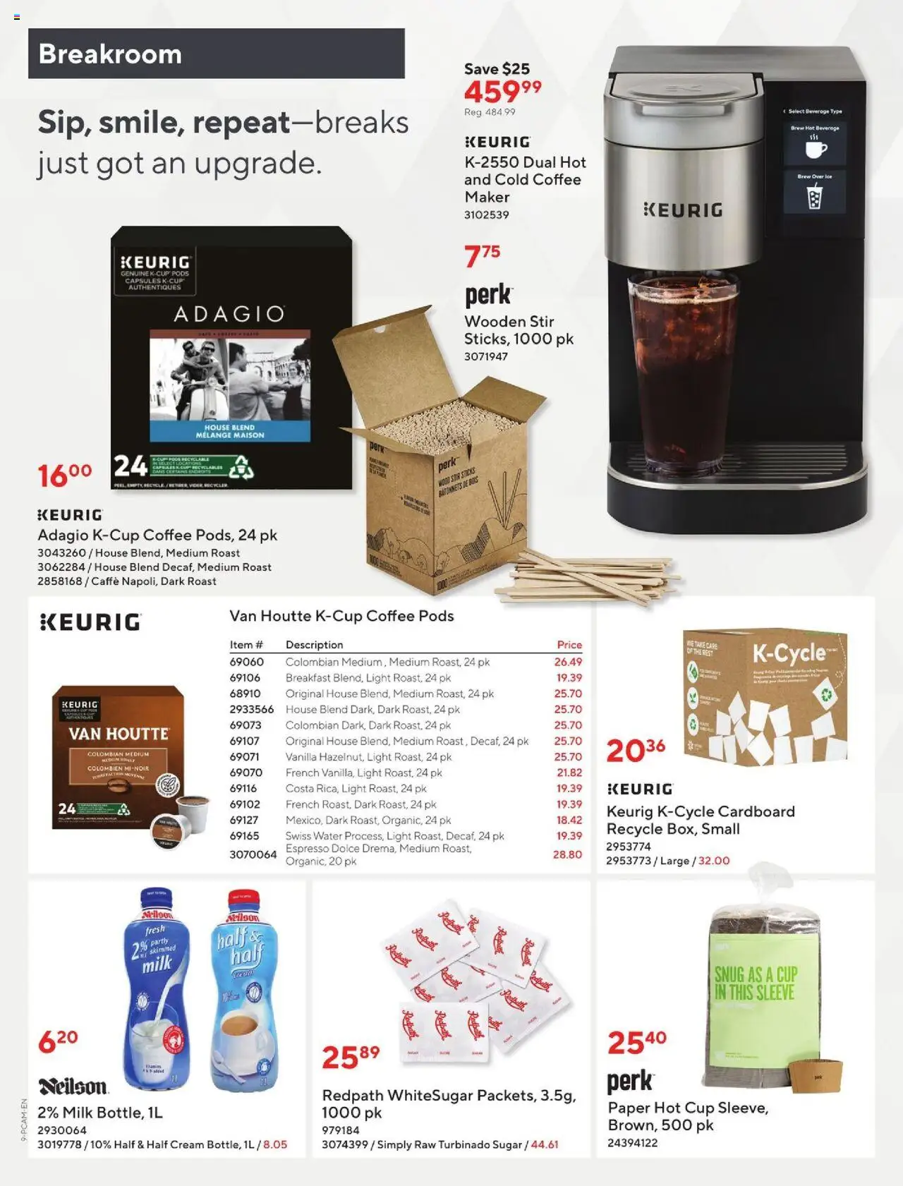 Staples flyer valid from 08.08.2025 | Page: 9 | Products: Cream, Hat, Milk, Coffee