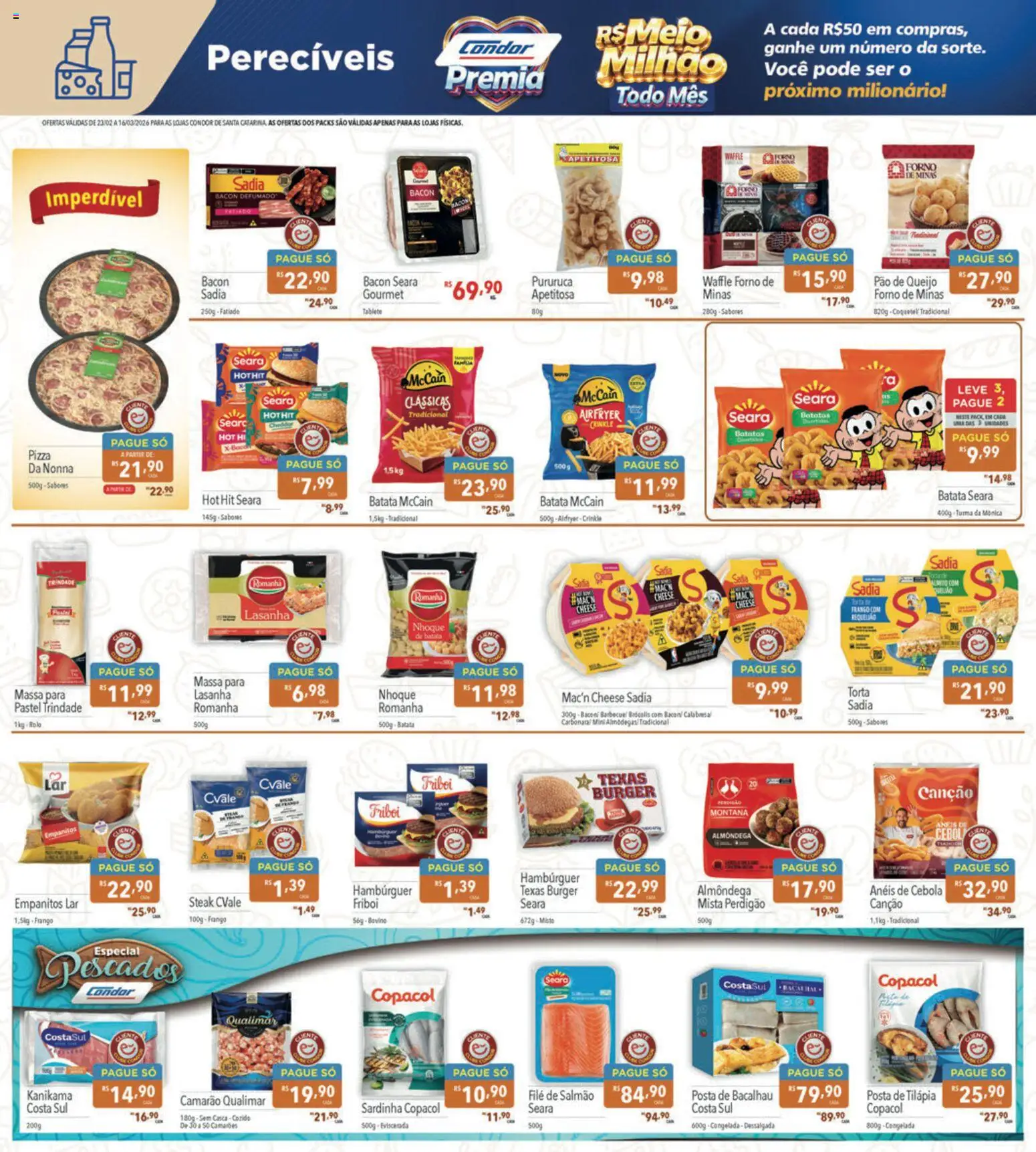 Supermercados Condor Folheto - válido de 23.02.2026 | Página: 15 | Produtos: Salmão, Queijo, Hambúrguer, Frango