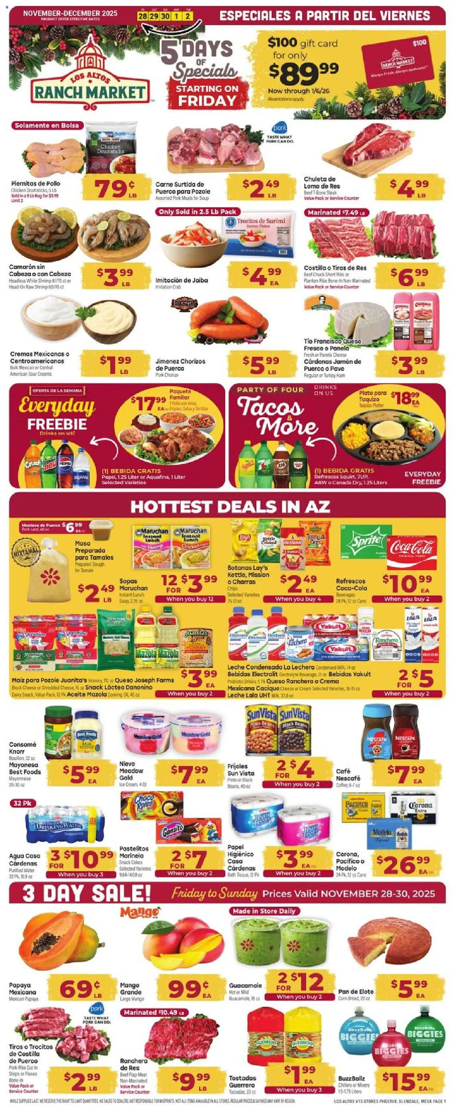Cardenas Weekly Ad - AZ - valid from 28.11.2025 | Page: 1 | Products: Cheese, Pork, Water, Mango