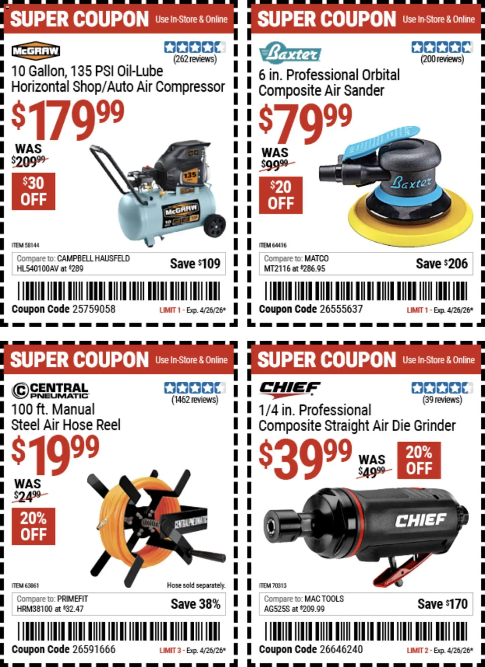 Harbor Freight Weekly Ad - valid from 14.04.2026 | Page: 11 | Products: Compressor, Sander, Die Grinder, Grinder