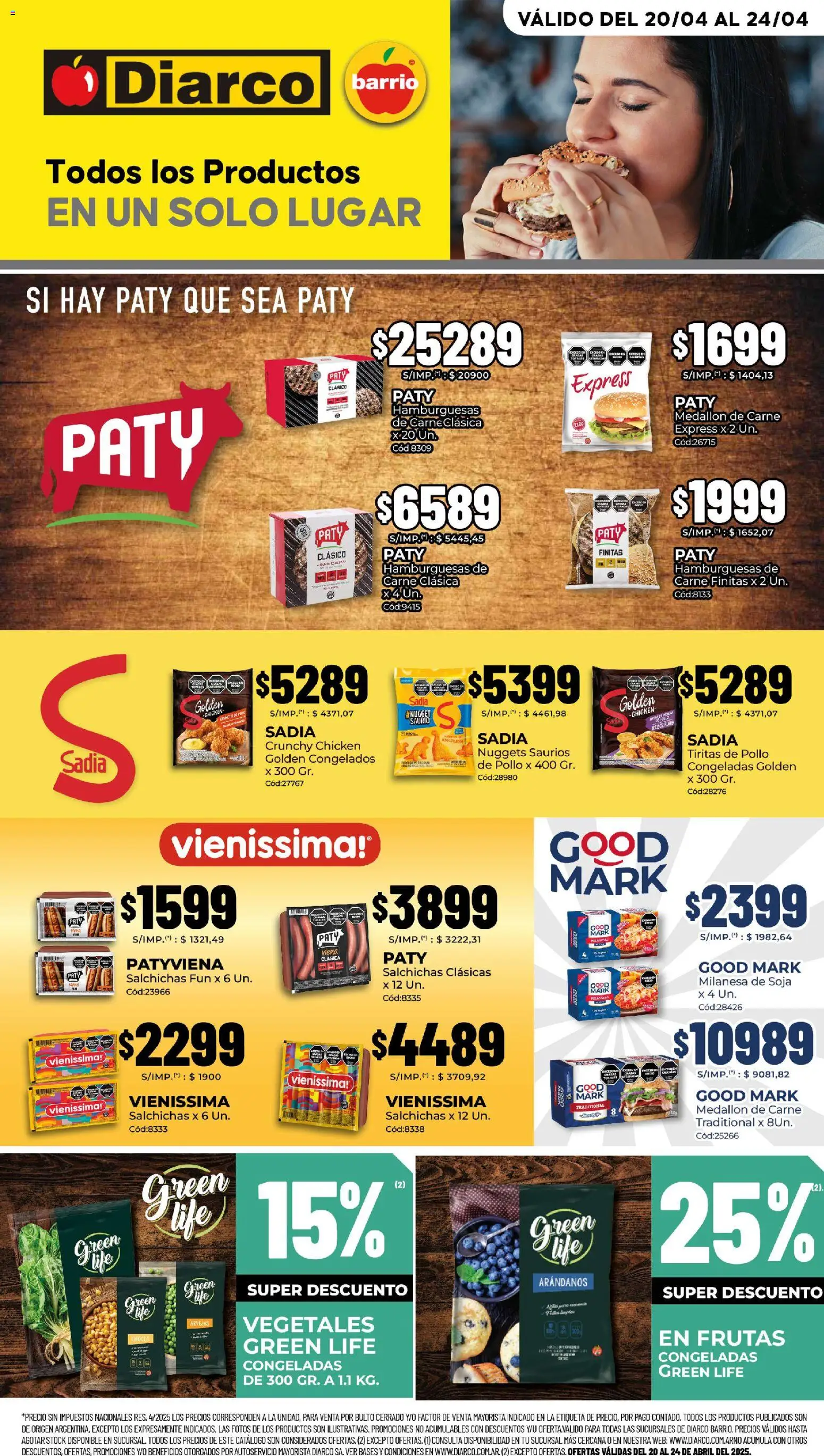 Diarco - Especial Quickfood │ válido desde el 20.04.2026 | Página: 1 | Productos: Choclo, Milanesa, Arvejas, Arándanos
