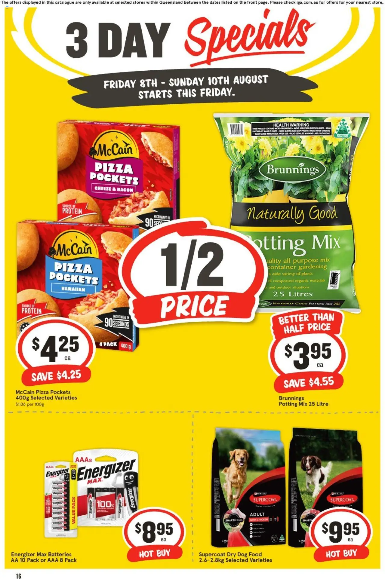 IGA catalogue - valid from 08.08.2025 | Page: 4 | Products: Bacon, Chicken, Dog food, Batteries