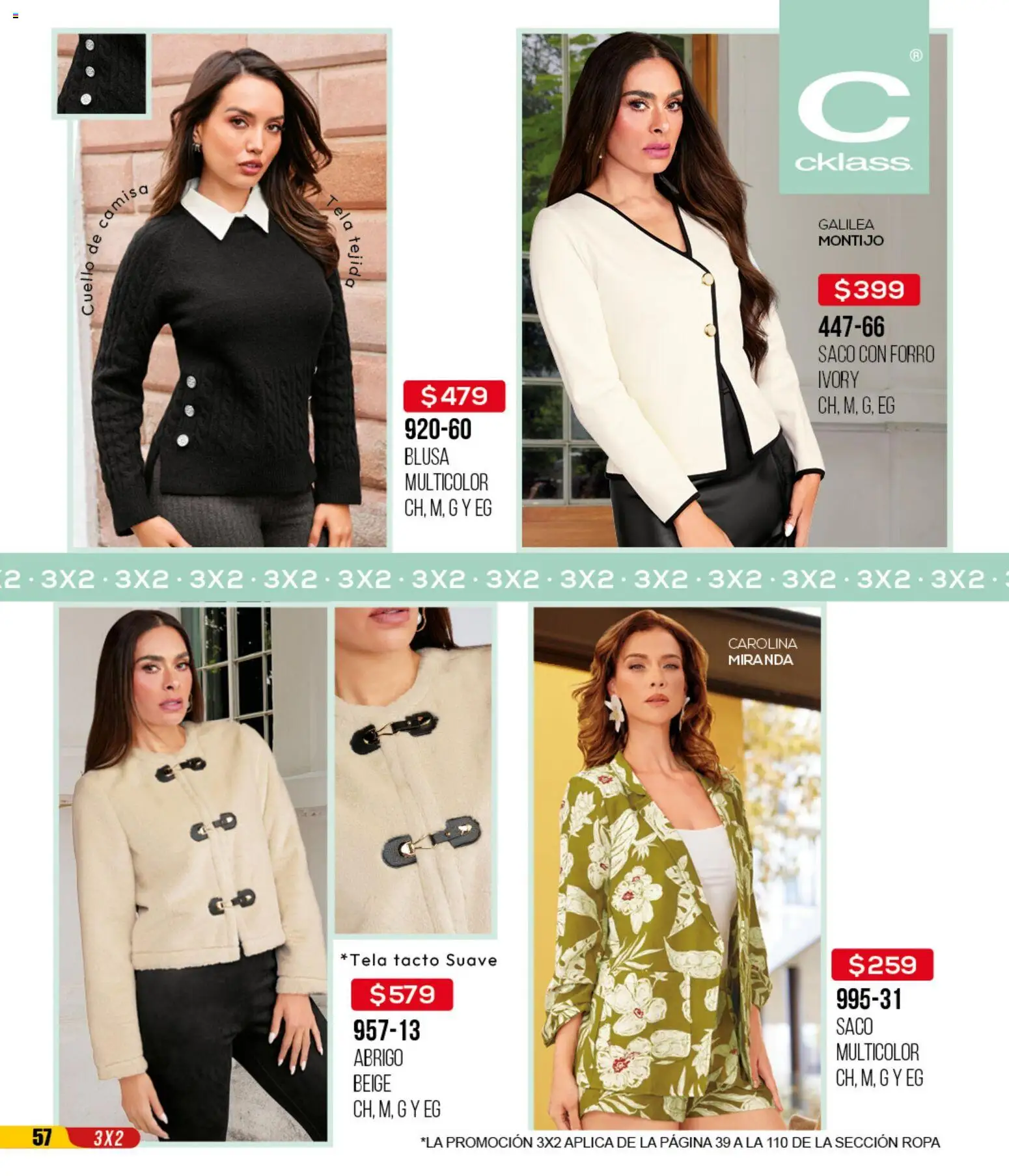 Nuevas ofertas de Cklass válidas en toda la República Mexicana desde el 14.04.2026. ¡Encuentra las mejores ofertas en Cklass catálogo 3X2 Digital Ropa! | Página: 58 | Productos: Blusa, Abrigo, Ropa
