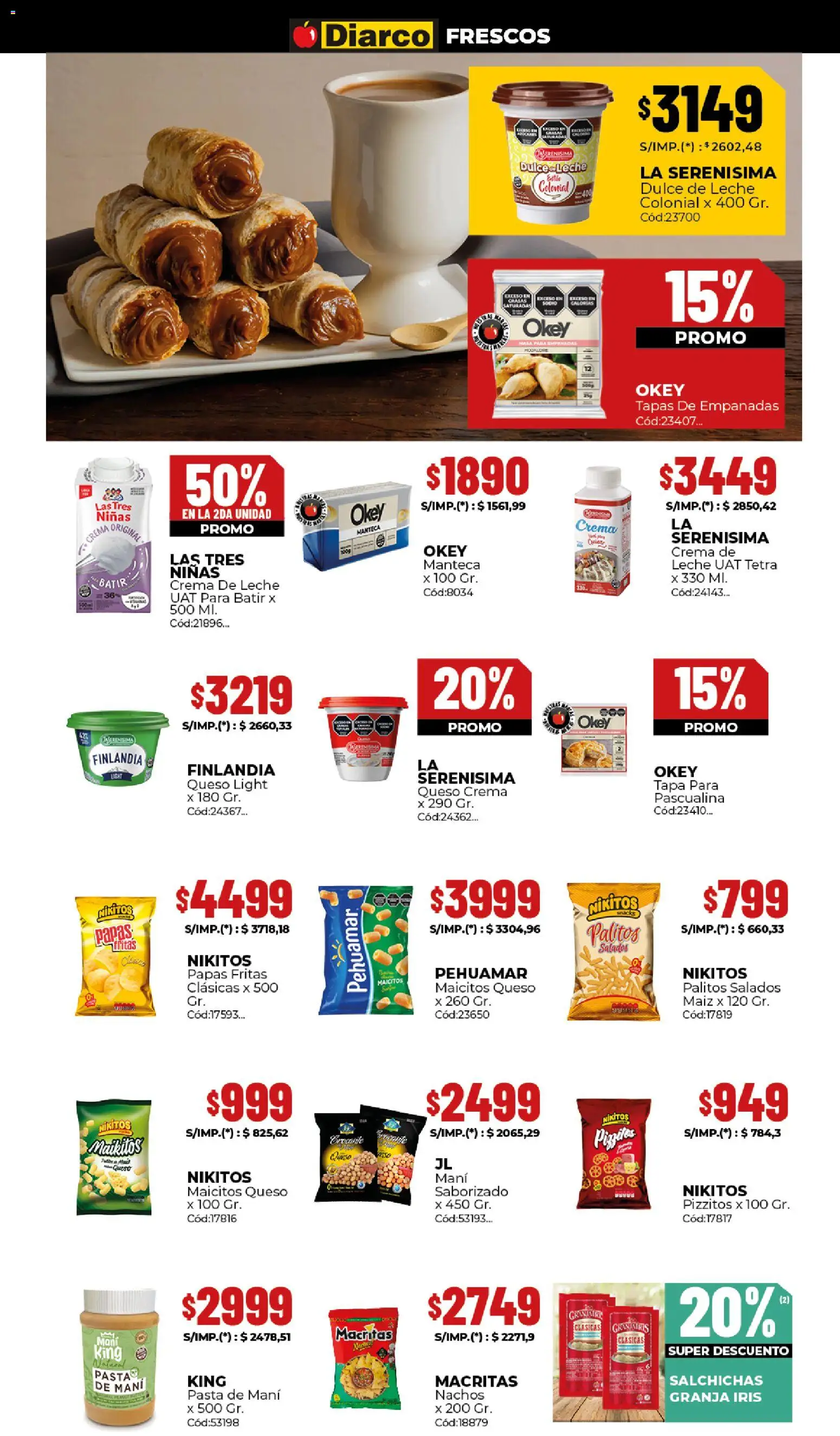 Diarco ofertas │ válido desde el 02.03.2026 | Página: 11 | Productos: Crema de leche, Queso crema, Pasta, Papas fritas