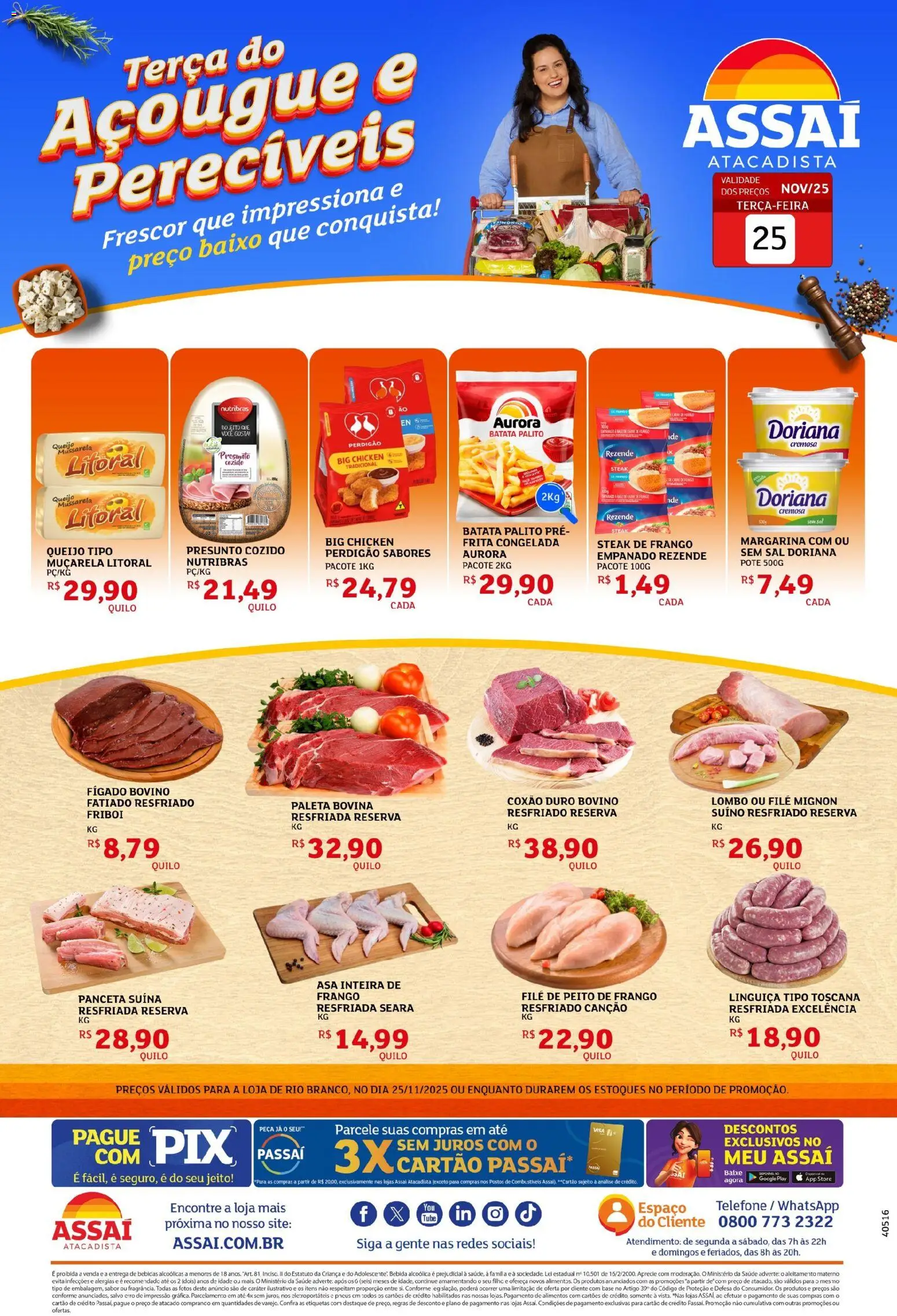 Assaí Atacadista Folheto - válido de 25.11.2025 | Página: 1 | Produtos: Mussarela litoral, Lombo, Queijo, Bebida