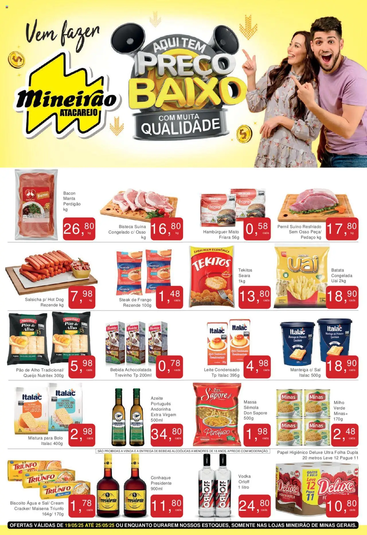 Mineirão Atacarejo Folheto - válido de 19.05.2025 | Página: 1 | Produtos: Salsicha, Pernil, Faca, Batata