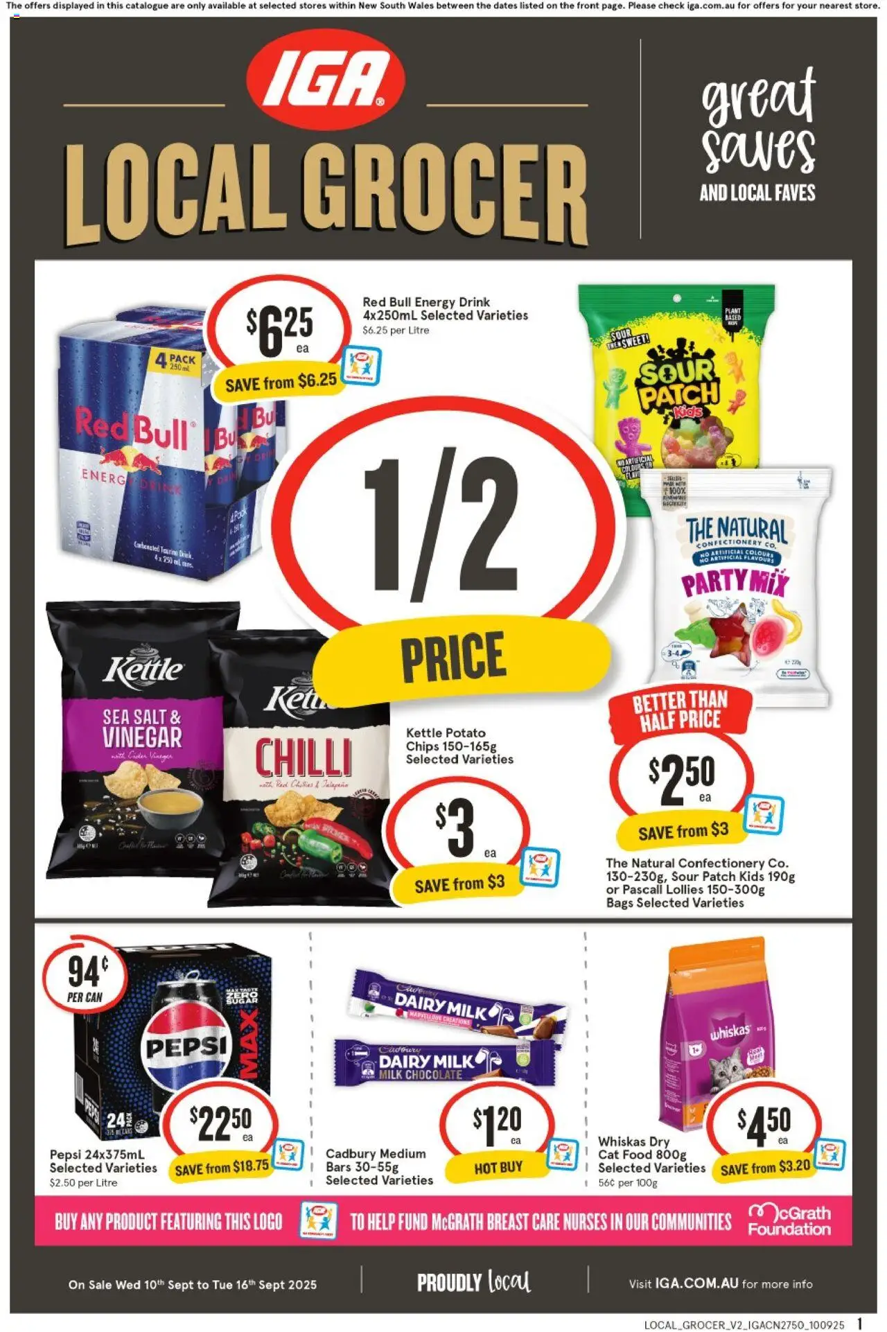 IGA catalogue - valid from 10.09.2025 | Page: 1 | Products: Energy drink, Lollies, Salt, Chilli