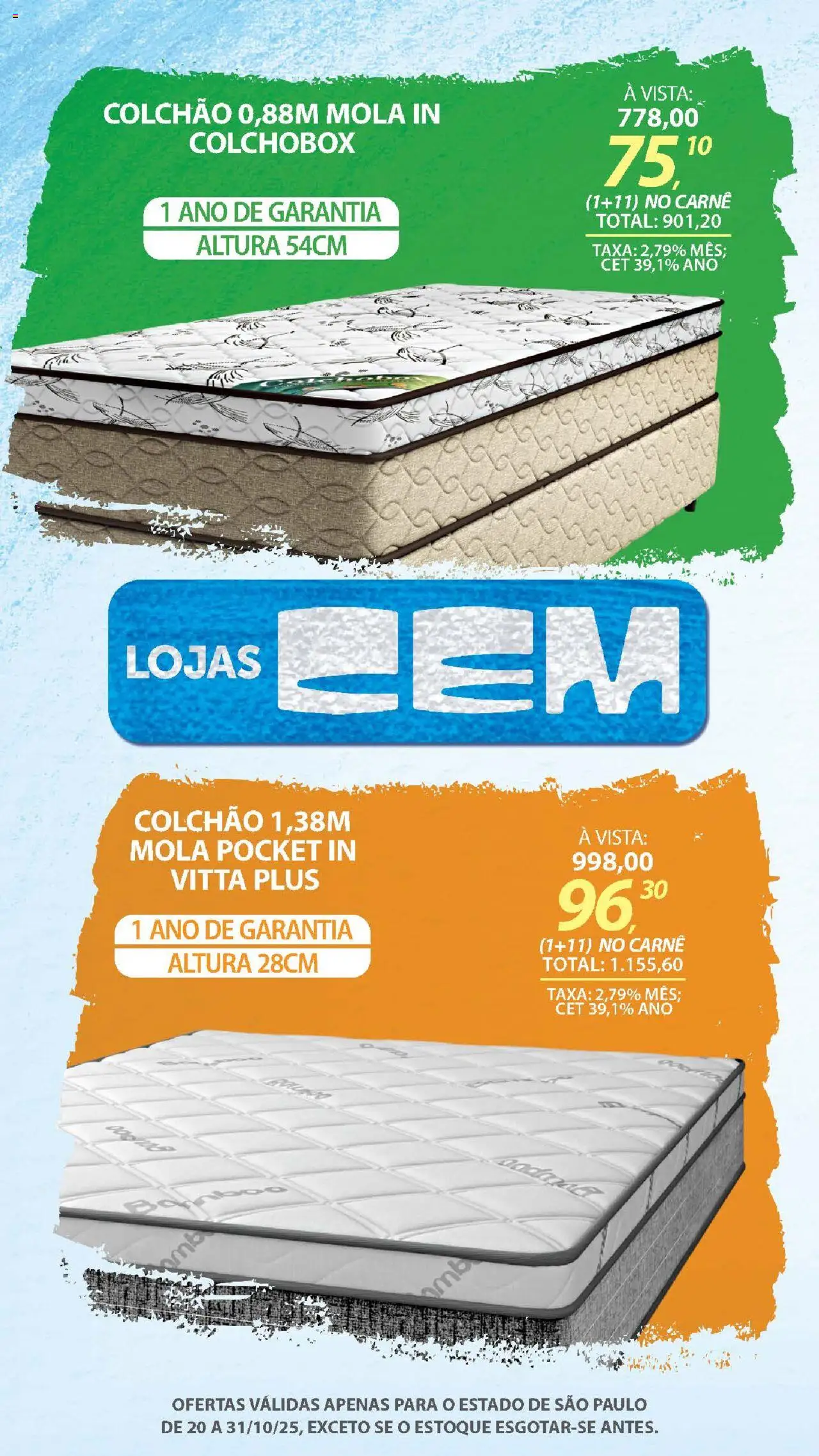 Lojas Cem Folheto - válido de 20.10.2025 | Página: 100 | Produtos: Colchão, Carne