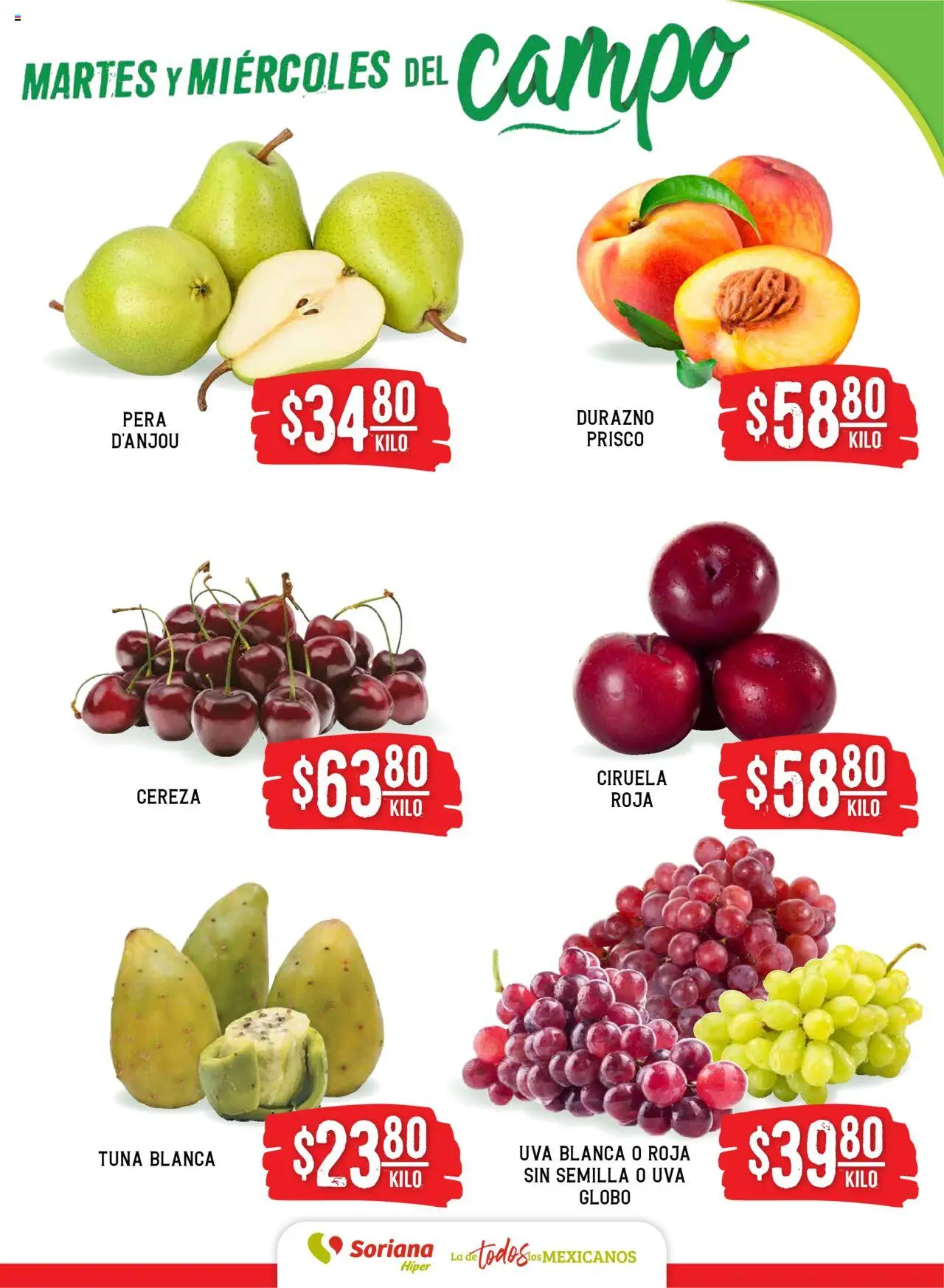Nuevas ofertas de Soriana válidas en toda la República Mexicana desde el 12.08.2025. ¡Encuentra las mejores ofertas en Soriana - Martes y Miércoles del Campo Híper: Juárez! | Página: 3 | Productos: Pera, Durazno, Uva