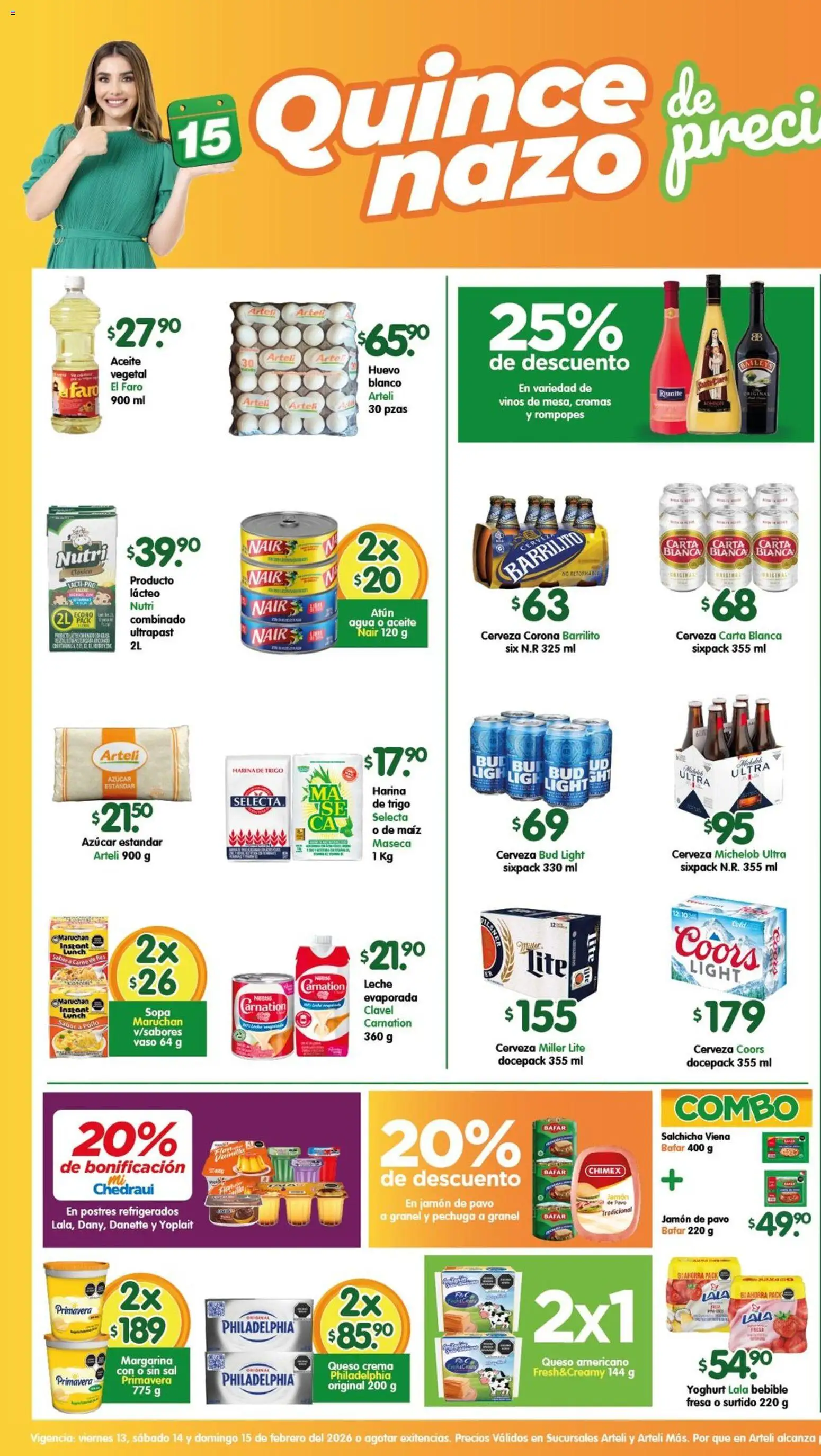 Nuevas ofertas de Arteli válidas en toda la República Mexicana desde el 13.02.2026. ¡Encuentra las mejores ofertas en Arteli folleto Valles! | Página: 1 | Productos: Maíz, Azúcar, Sal, Queso