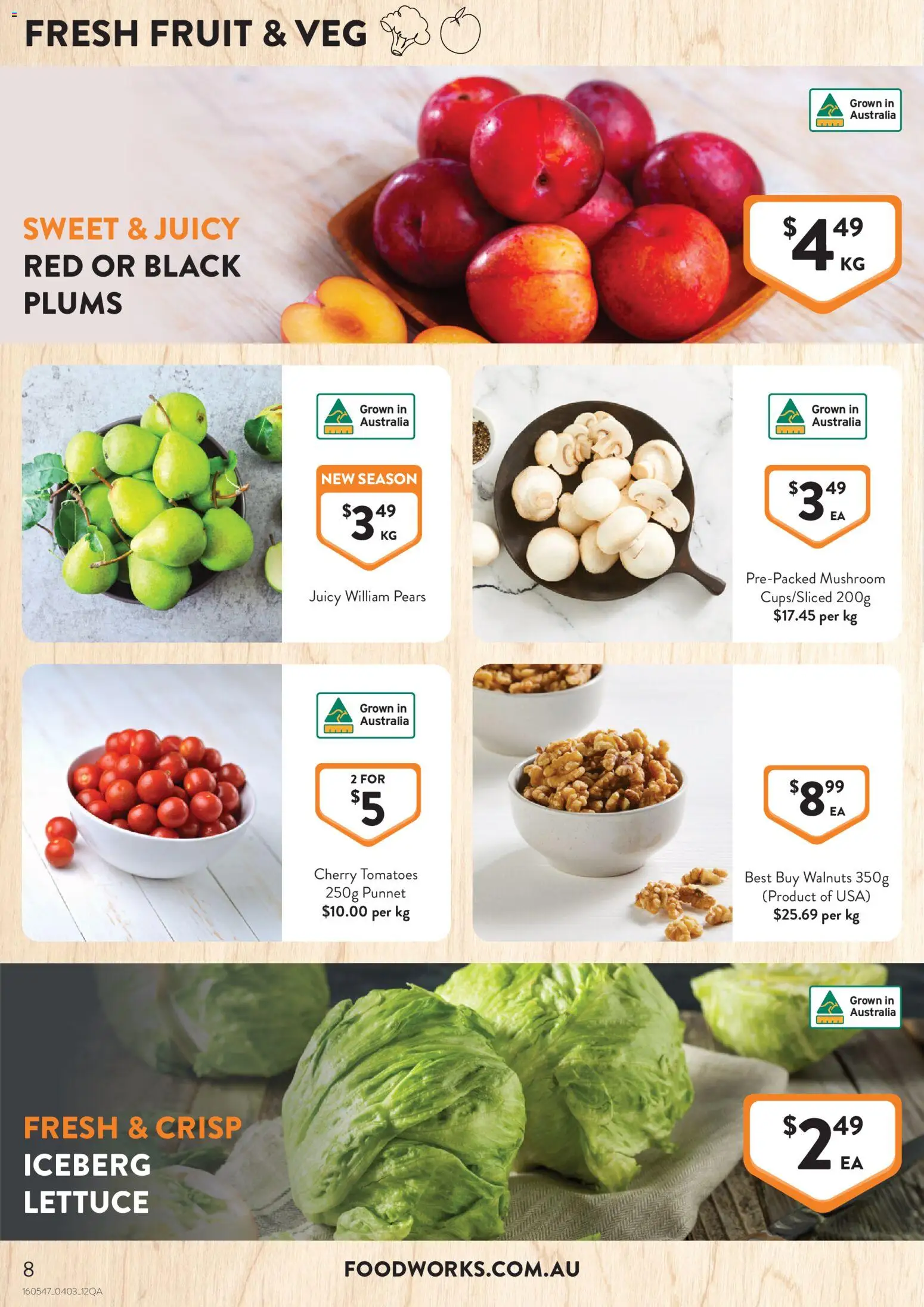 Foodworks catalogue - valid from 04.03.2026 | Page: 8 | Products: Lettuce, Tomatoes, Plums